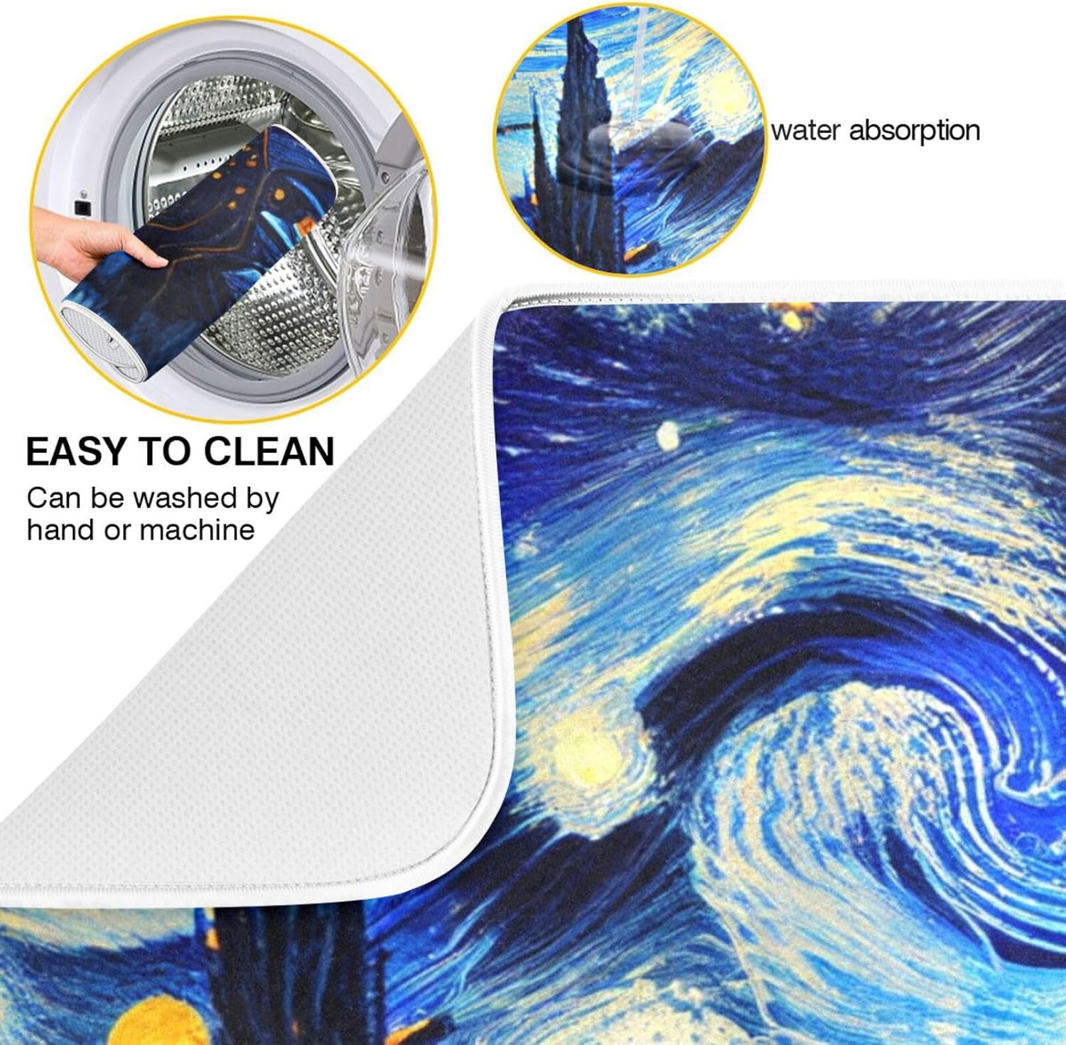 Tapete de secado nocturno de platos estilo Van Gogh para encimera de cocina, tapete escurridor de platos de microfibra, absorbente de secado rápido,