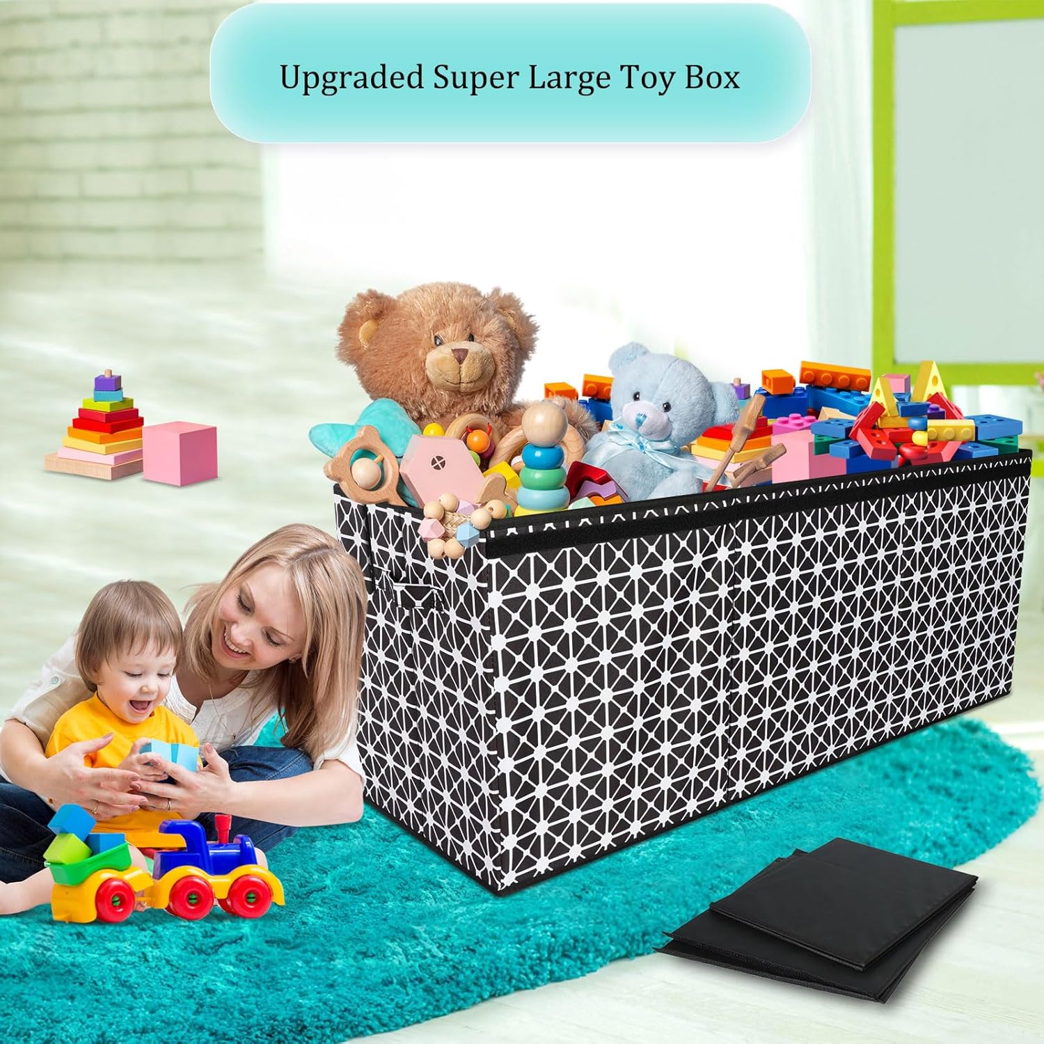 Caja grande de juguetes, contenedores plegables de almacenamiento de juguetes con tapas, cajas de almacenamiento plegables para juguetes, cestas