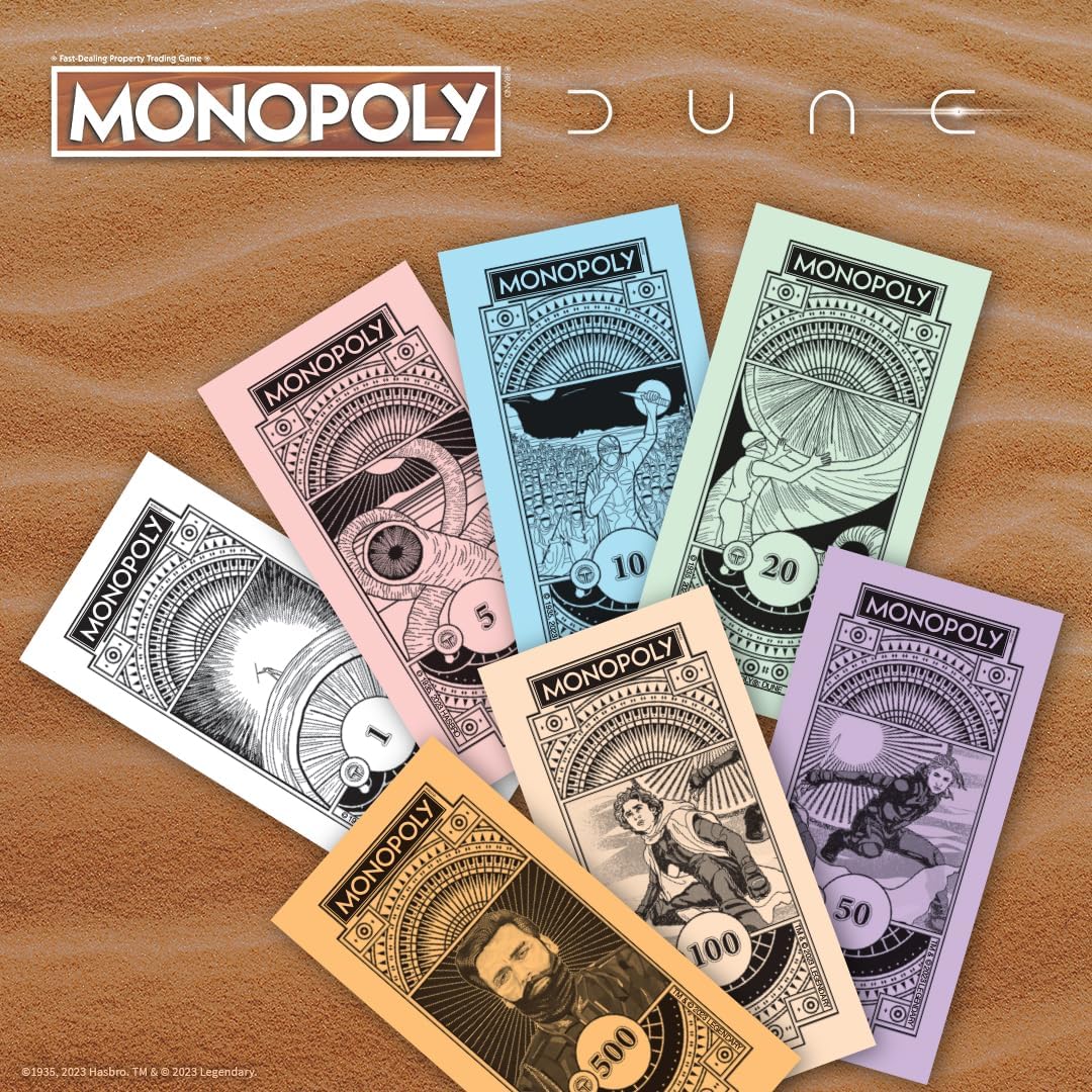 Monopoly Dune  Juega como The Ducal Ring, Crysknife, Gom Jabbar y más  Juego coleccionable con licencia oficial basado en The Movie Dune