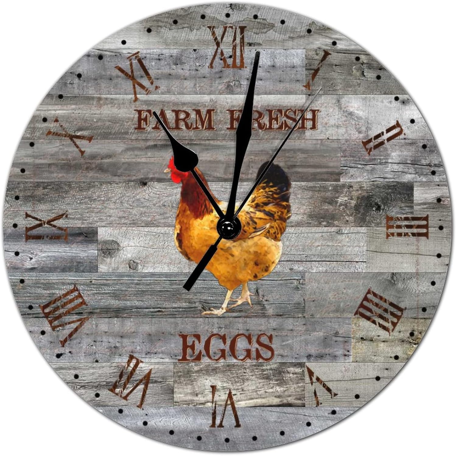 Reloj de pared decorativo de madera redondo de estilo vintage, con números romanos, de madera, con números romanos, silencioso, sin tictac, funciona