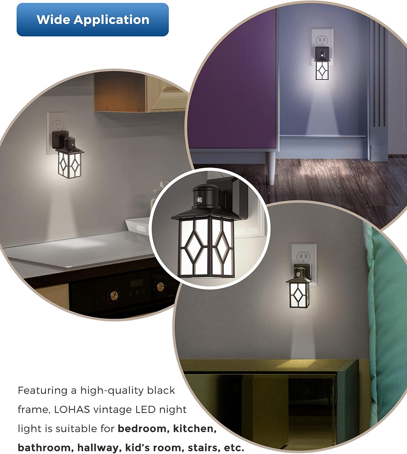 LOHAS – Luz nocturna enchufable, paquete de 2 luces nocturnas decorativas enchufables a la pared, luz del atardecer al amanecer, luz diurna 5000 K,