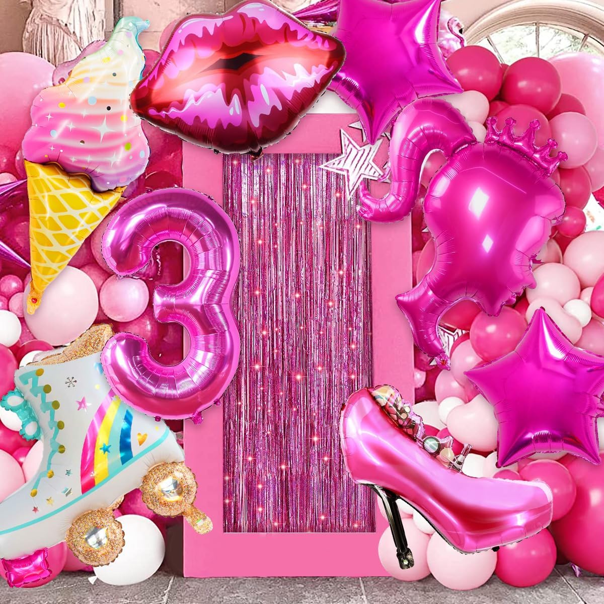 9 piezas de globos de color rosa intenso, decoraciones de cumpleaños para niñas y niñas, fiesta temática de princesa rosa, fiesta temática de baby