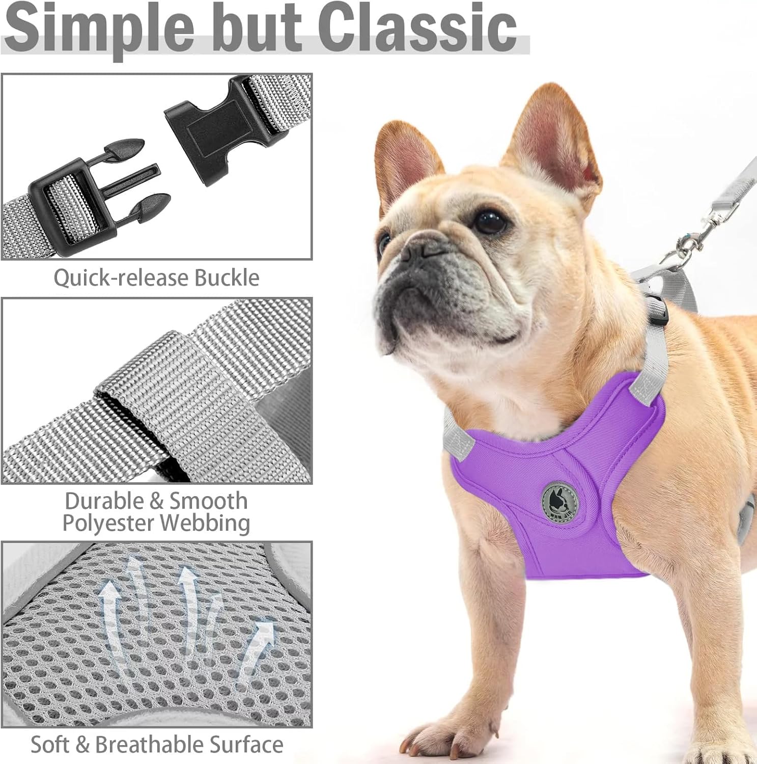 Arnés para perro con correa, arnés sin tirones para mascota con 1 clips para correa, chaleco acolchado suave ajustable para perros pequeños y