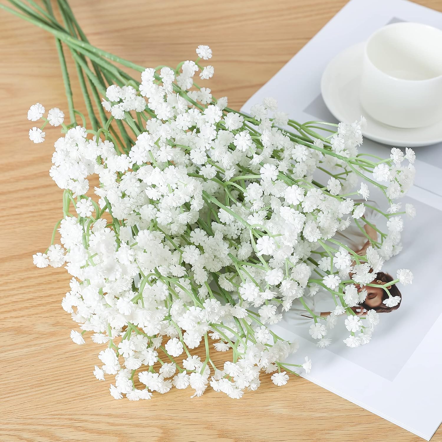 XIUER 10 piezas de aliento de bebégypsophila plantas artificiales de seda falsas decoración de fiesta de boda flores de tacto real DIY hogar jardín