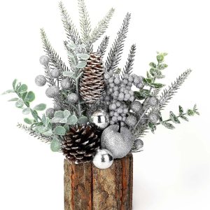 Pequeño árbol de Navidad artificial de mesa, mini decoración de árbol de Navidad con adornos navideños, conos de pino de bayas rojas, vegetación Pequeño árbol de Navidad artificial de mesa, mini decoración de árbol de Navidad con adornos navideños, conos de pino de bayas rojas, vegetación