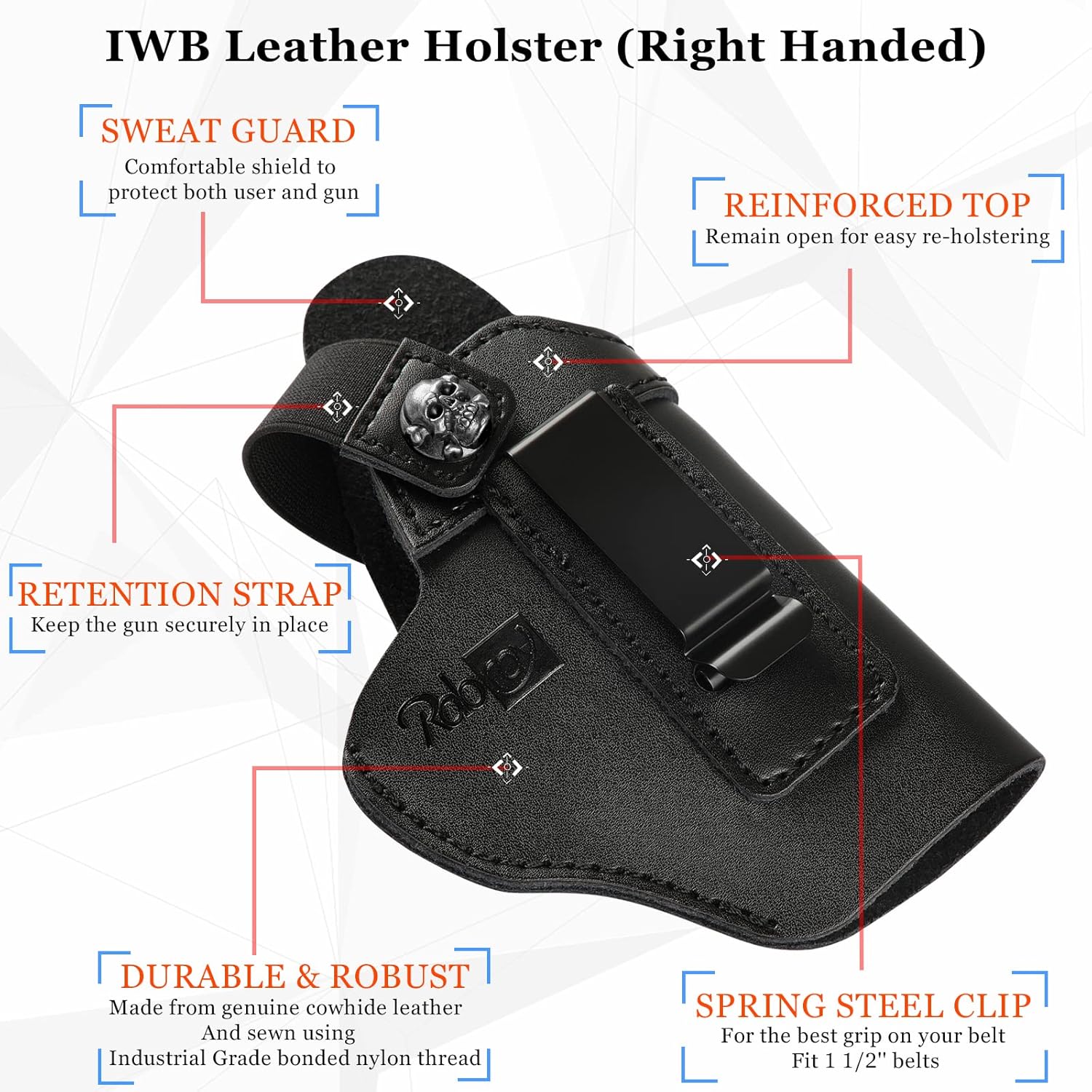 IWB – Funda de piel auténtica para Glock 194243X, Sig P365P320P220, Ruger LCPLC9SSecurity 9Max 9, Taurus G2G2CG3CGX4, Springfield HellcatXD, M&P