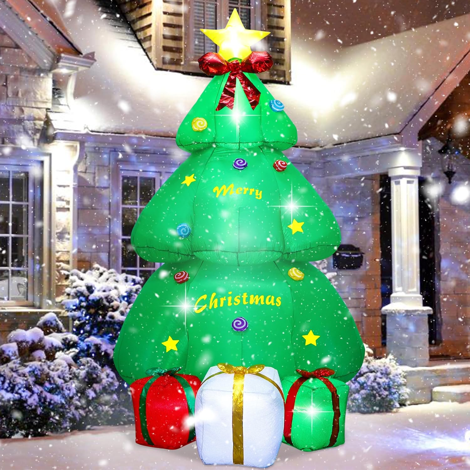 SAND MINE Árbol inflable de Navidad de 9 pies, inflables de Navidad, decoración de patio, árbol de Navidad inflable con caja de regalo para