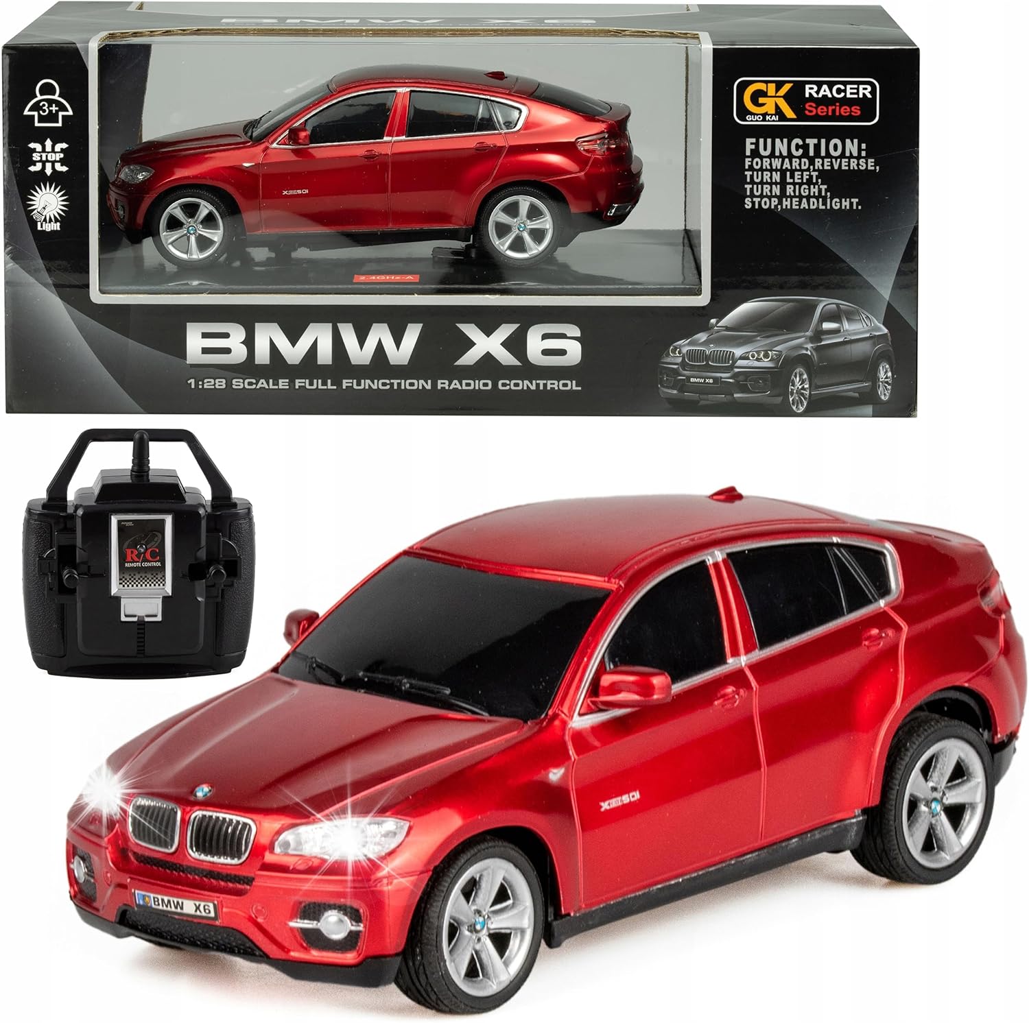 100 CLASSIC Coche de control remoto, auto de juguete de carreras a control remoto a escala 124, compatible con BMW X6 modelo vehículo para niños y