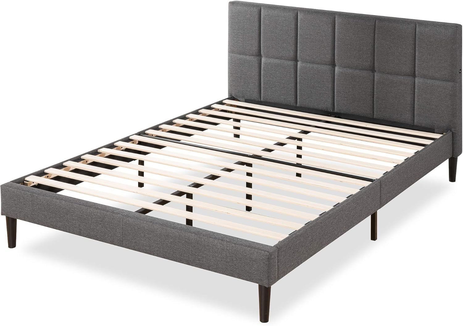 ZINUS Lottie – Base de cama tapizada con cabecero corto y puertos USB, base de colchón, soporte de listones de madera, no necesita somier, fácil