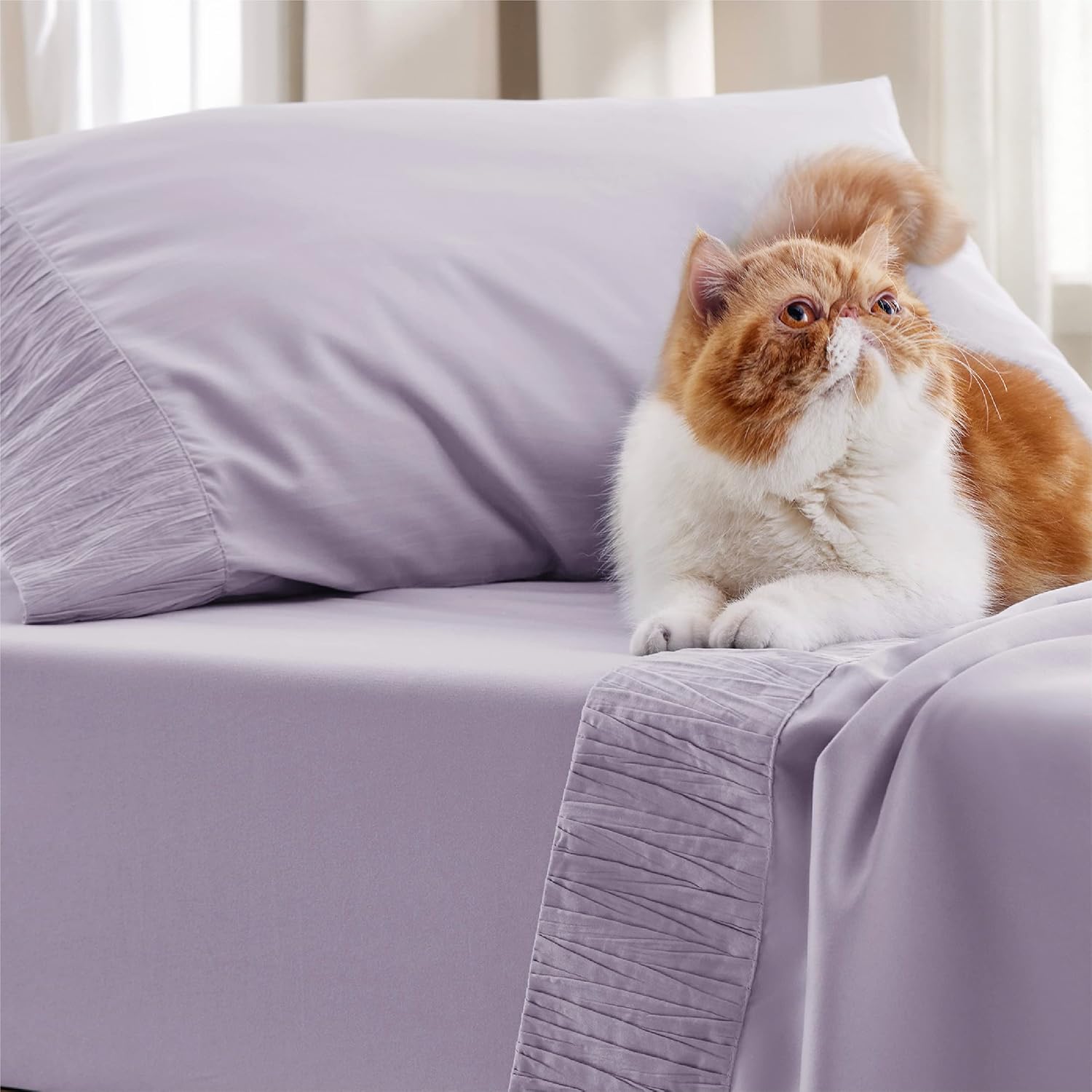 Bedsure Sábanas para dormitorio individual XL, sábanas suaves extra largas para cama individual, 3 piezas, sábanas de lujo color lavanda, tamaño