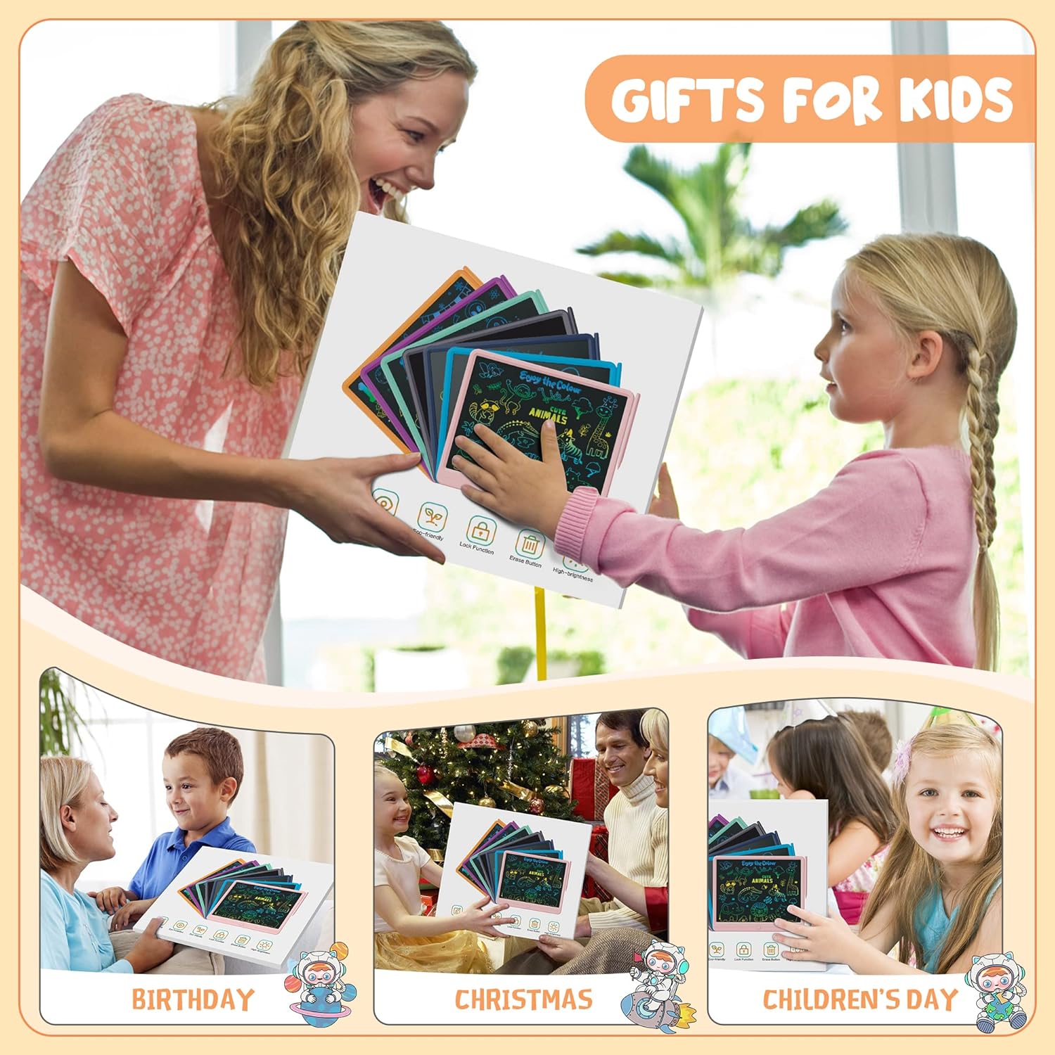 GIGART Tableta de escritura LCD para niños, tableta de dibujo de 15 pulgadas para niños, colorida tabla de dibujo borrable, regalos educativos de