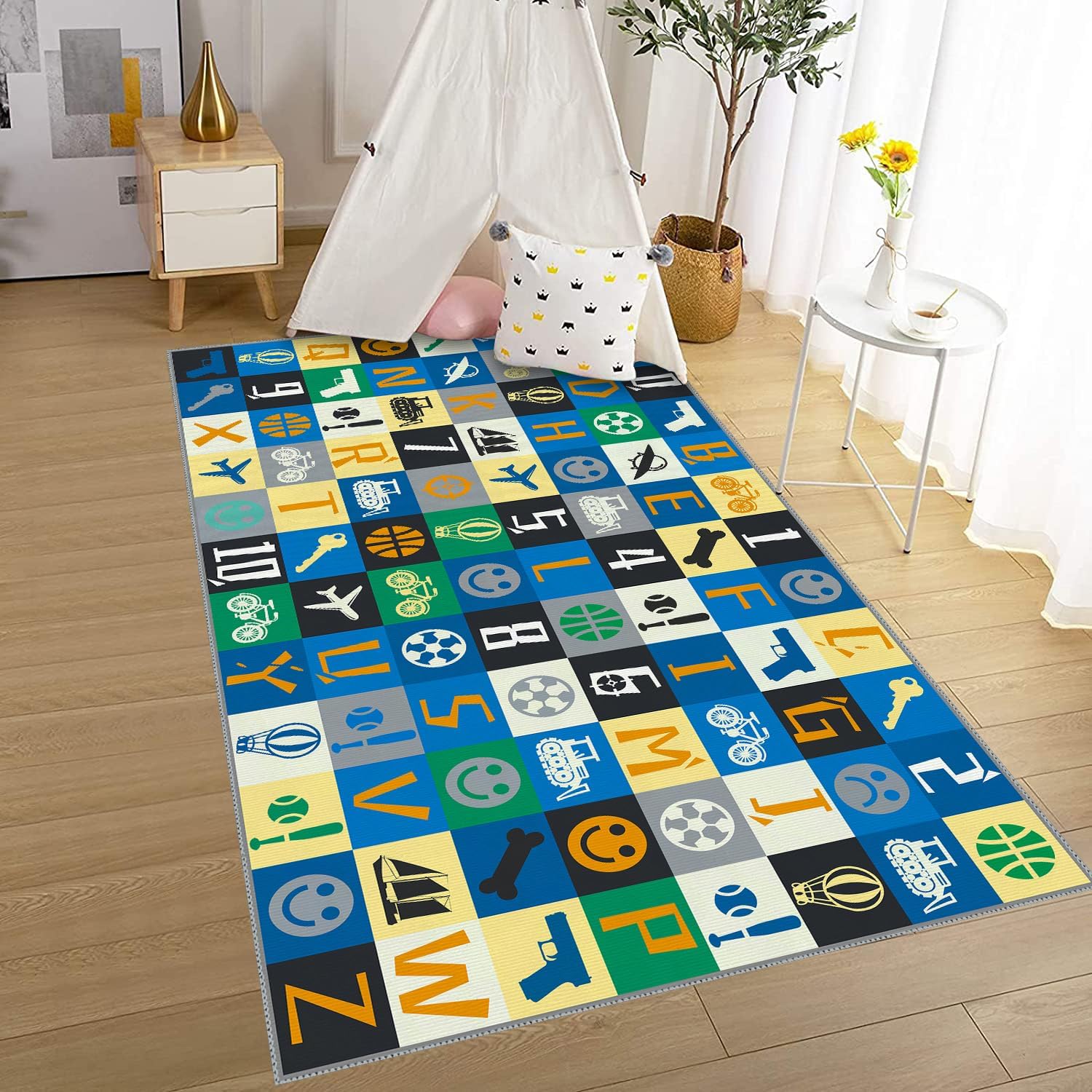 Blue Kids ABC – Alfombra educativa con diseño de números ABC para sala de juegos, habitación de niños, habitación de niños, habitación de bebé, 2