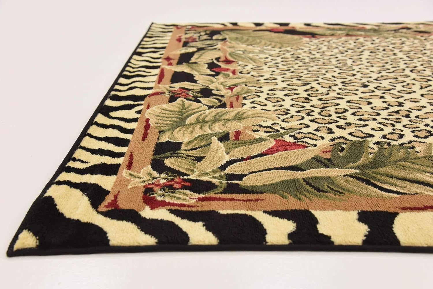 Unique Loom Wildlife Collection – Alfombra inspirada en animales con diseño de bordes de guepardo, 6 x 9 pies, marfilnegro