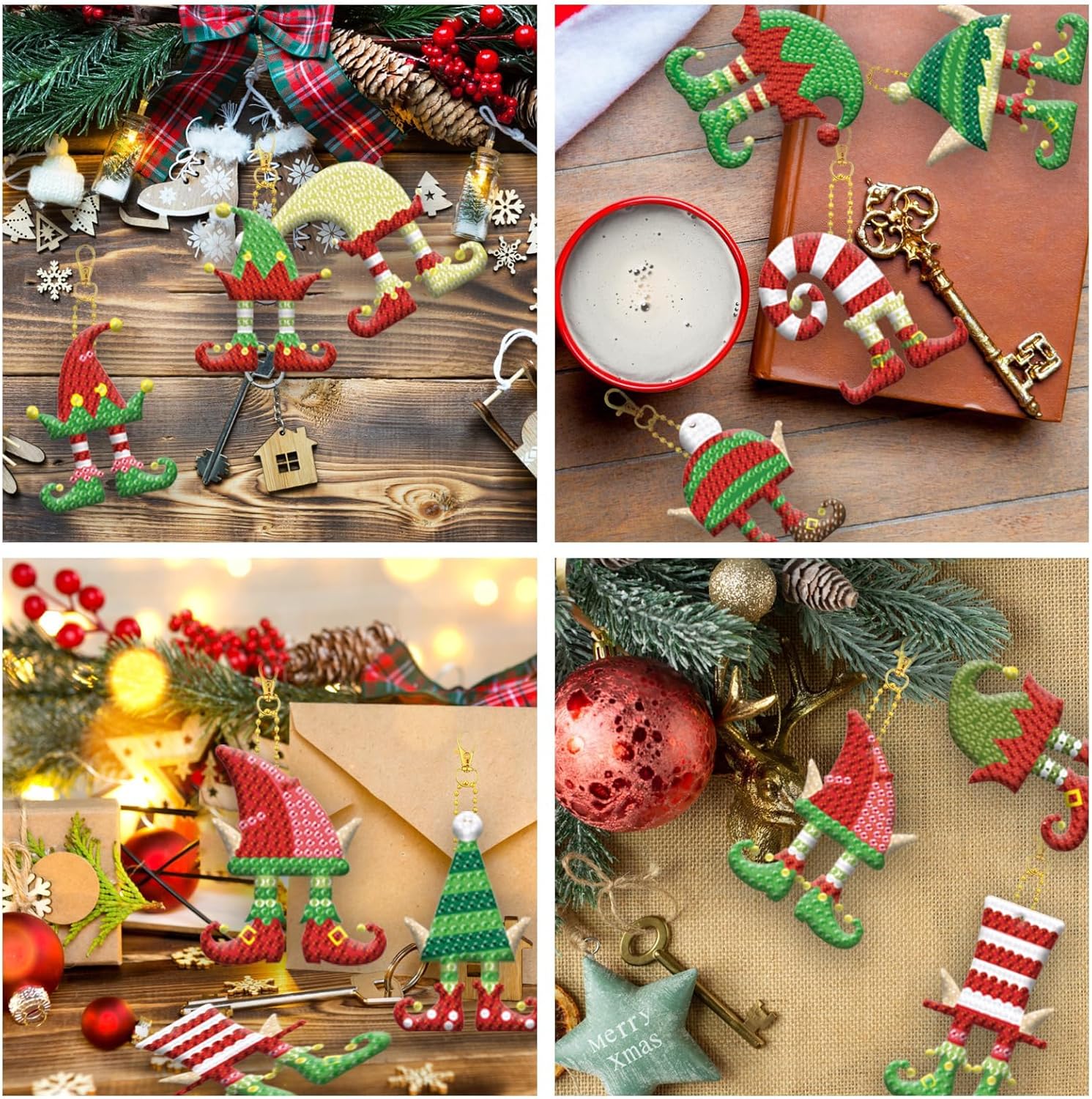 Kit de llavero de pintura de diamante con patas de elfo de Navidad, accesorios de arte de diamante, accesorios de arte de diamantes para bricolaje,