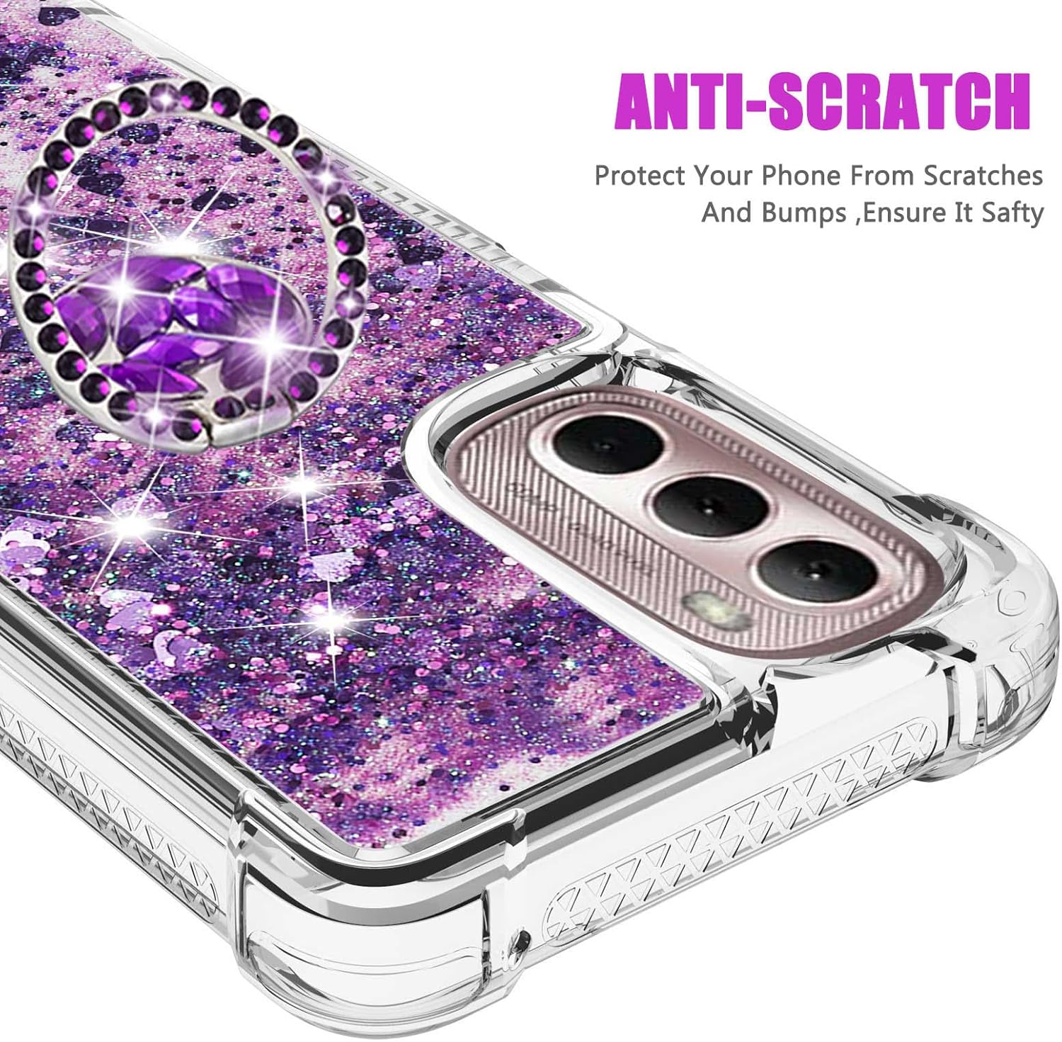 Asuwish Funda de teléfono para Motorola Moto G Stylus 5G 2022 con protector de pantalla y soporte para anillo con anillo de purpurina líquida
