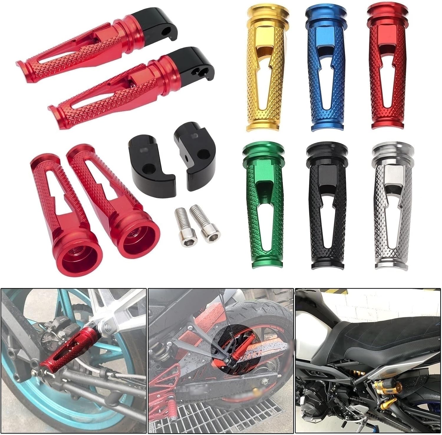 Estriberas traseras Pedal Pasapiés Pasajero para Yamaha R3 R25 R15 T-MAX 530 TMAX 530 T-MAX 500 TMAX500 XJ6 MT07 MT09 MT10 MT 07 MT 09 MT 10 (Color