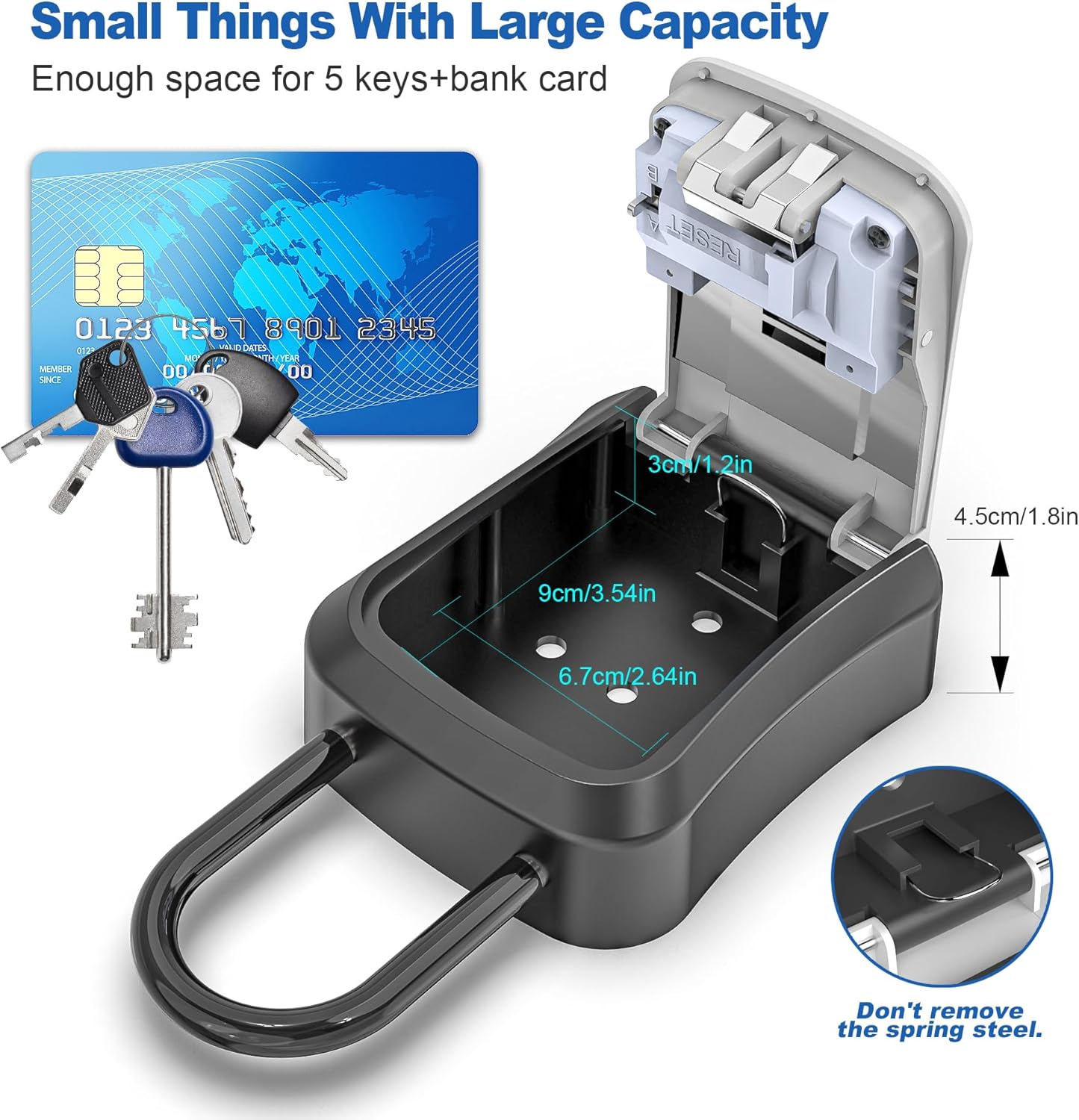 Key Lock Box for Outside, Portable Waterproof Wall Mounted Resettable 4-Digit Combination Key Storage Lockbox, 5 Keys Capacity Key Safe Lock Box for