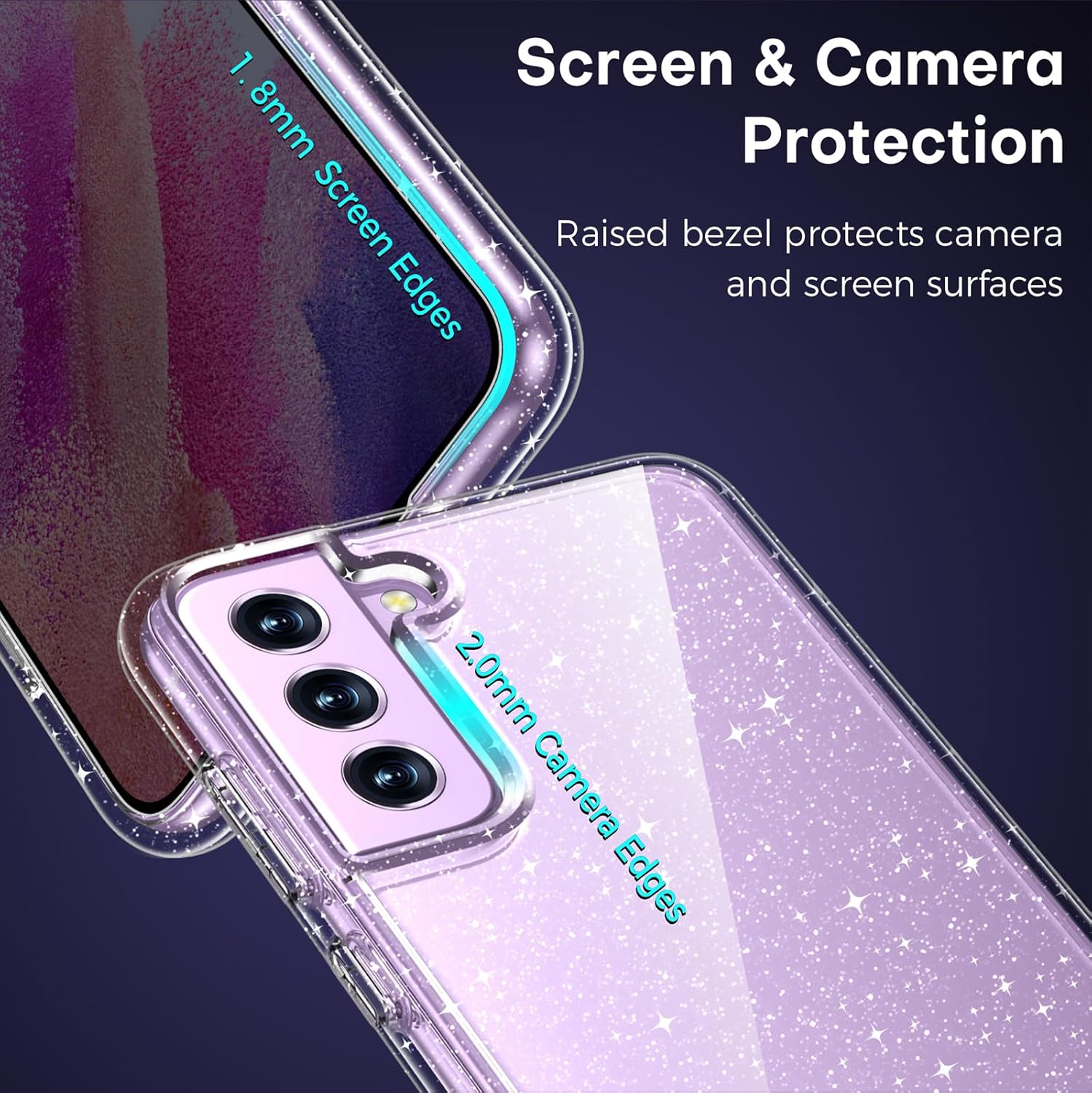 Rayboen Funda para Samsung Galaxy S21 FE 5G con purpurina, a prueba de golpes, funda protectora para Galaxy S21 FE, bonita funda brillante brillante