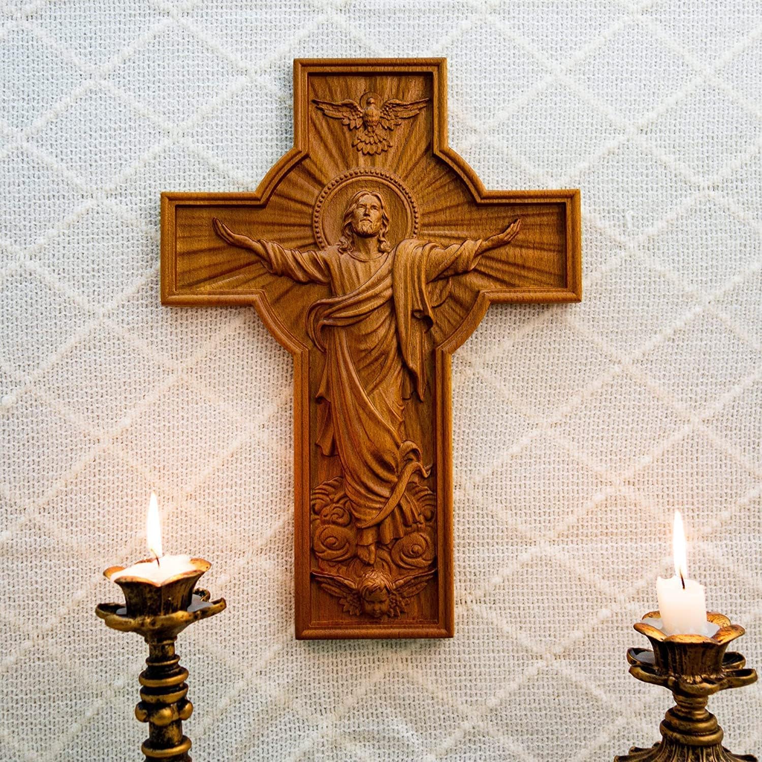 BGCOPPER Cruz de pared de crucifijo de Jesús, cruz de madera hecha a mano para decoración de pared para el hogar, habitación o regalo