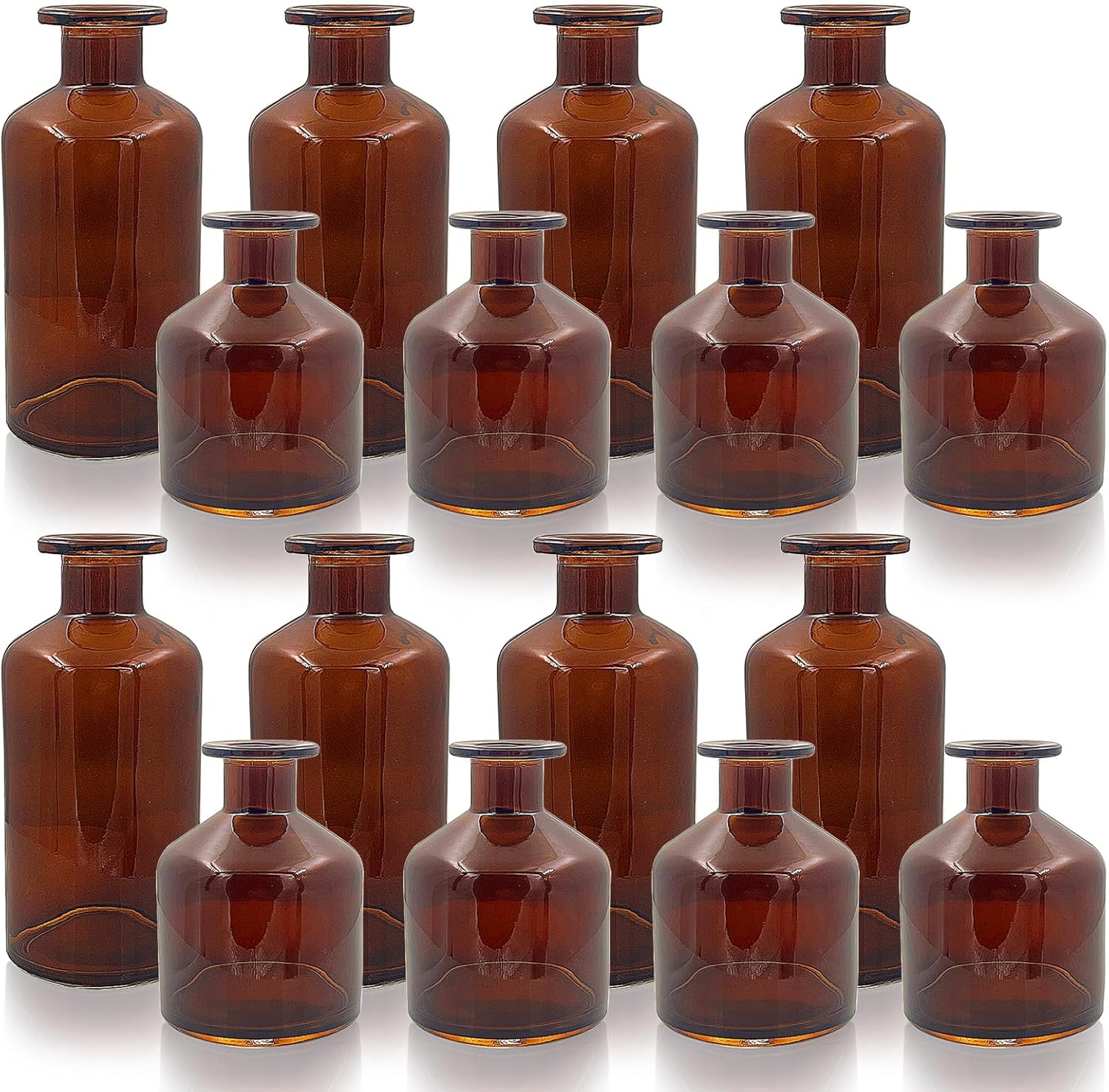 16 jarrones de vidrio ámbar para flores, pequeños jarrones para centros de mesa, mini jarrones de flores a granel para otoño, bodas, fiestas,