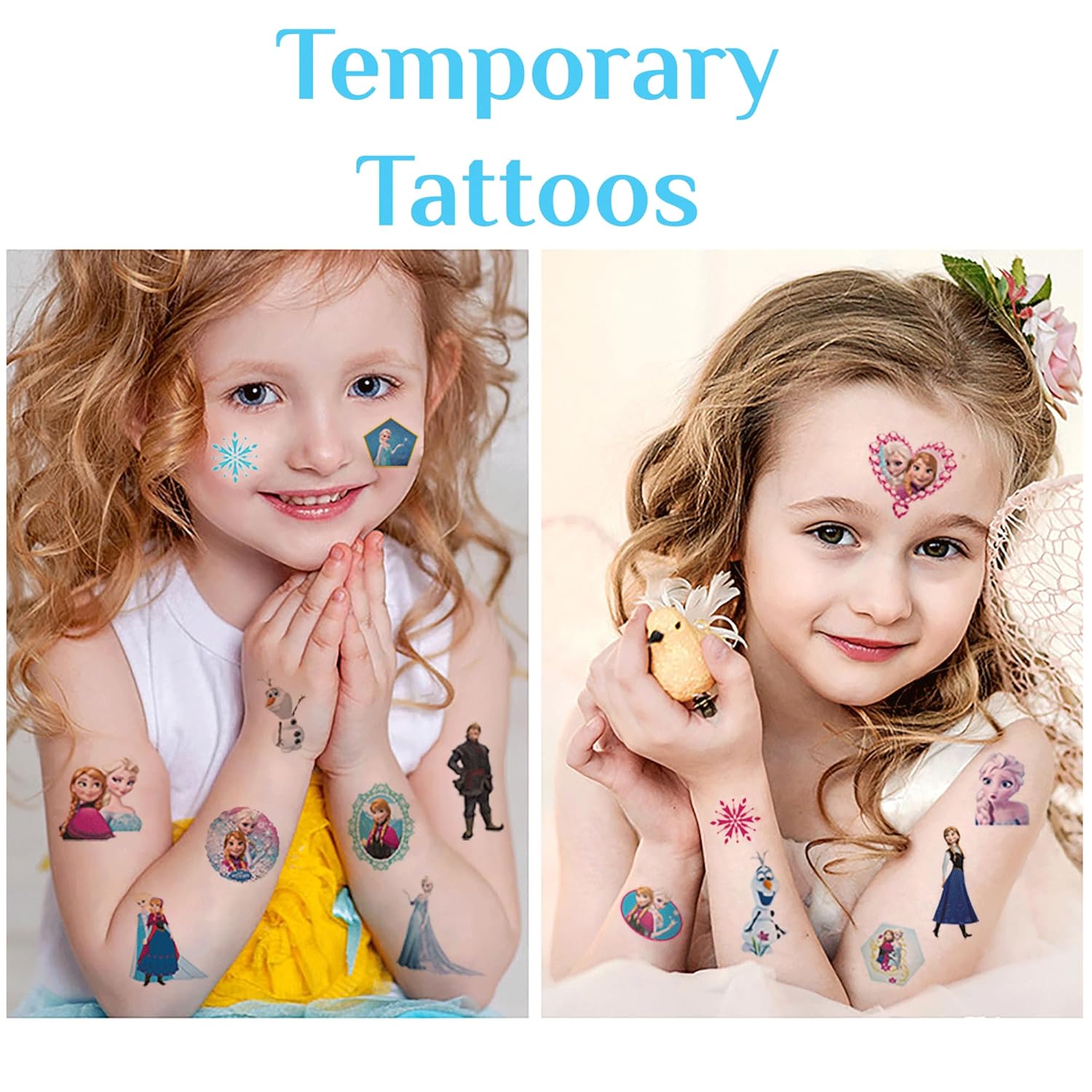 10 hojas de tatuajes de princesa temporales para niños, tatuajes faciales de princesa, tatuajes falsos para niños, tatuajes de tatuajes, tatuajes