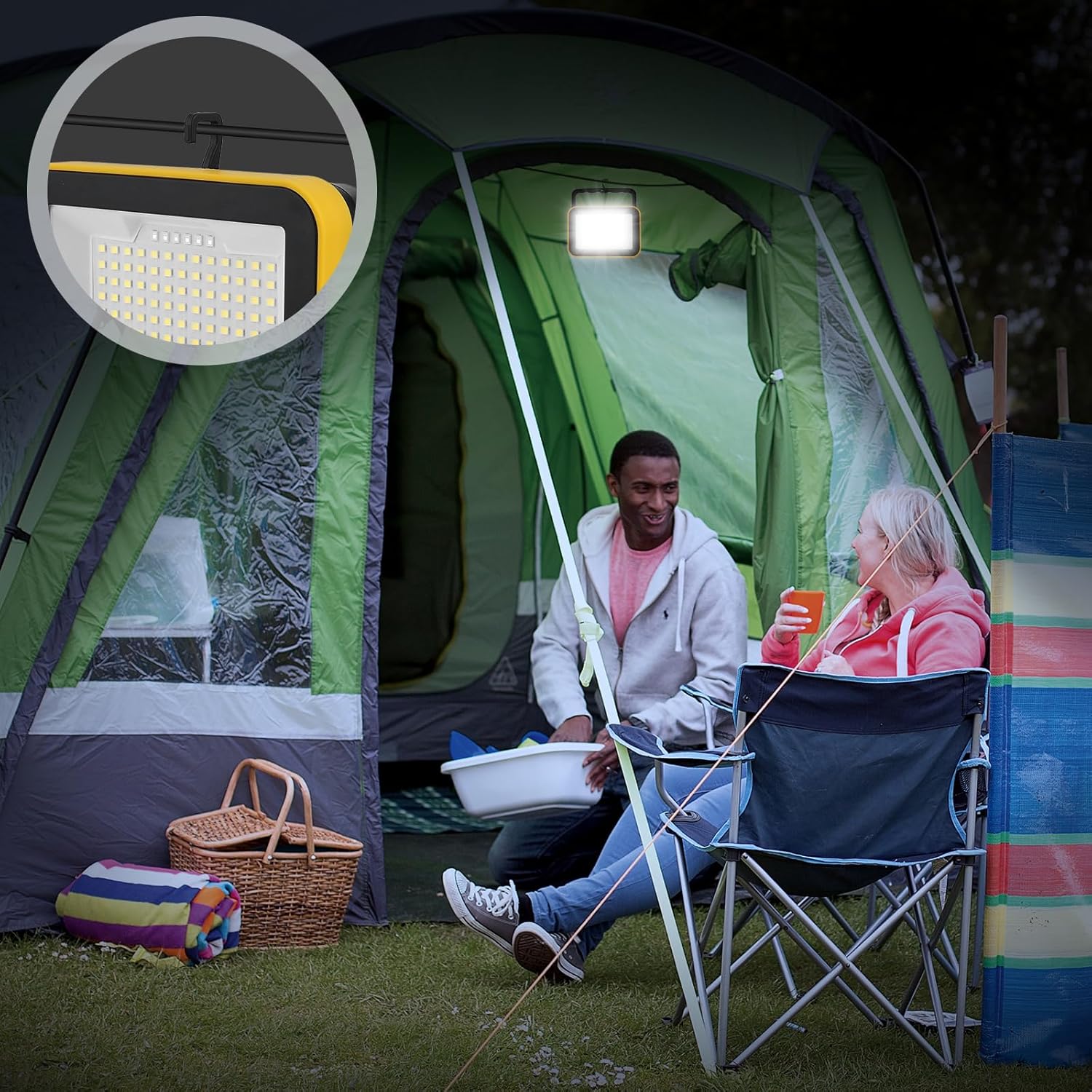 T-SUN Luz de trabajo LED recargable, luces de inundación LED portátiles, impermeable, funciona con pilas, 5 modos, paquete de 2