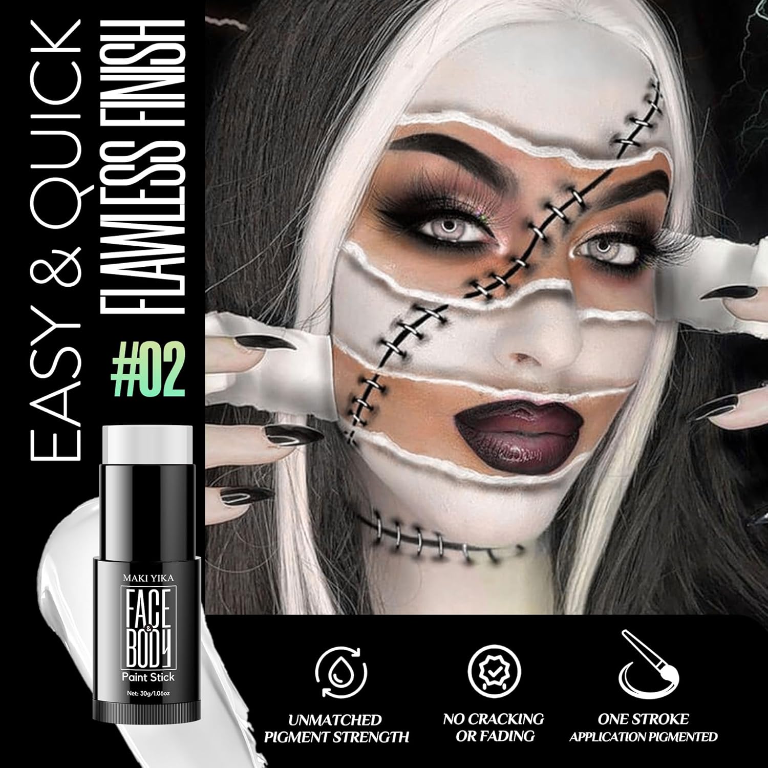 Palo de pintura blanca para rostro y cuerpo, palitos negros para deportes, maquillaje SFX no tóxico para esqueleto fantasma, disfraz de Halloween,