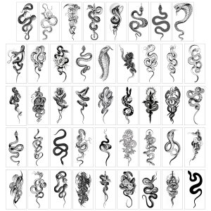 Demissle 50 hojas de tatuajes temporales realistas de serpiente negra en 3D, espadas florales, tatuajes de serpientes falsas, tatuajes de serpiente Demissle 50 hojas de tatuajes temporales realistas de serpiente negra en 3D, espadas florales, tatuajes de serpientes falsas, tatuajes de serpiente