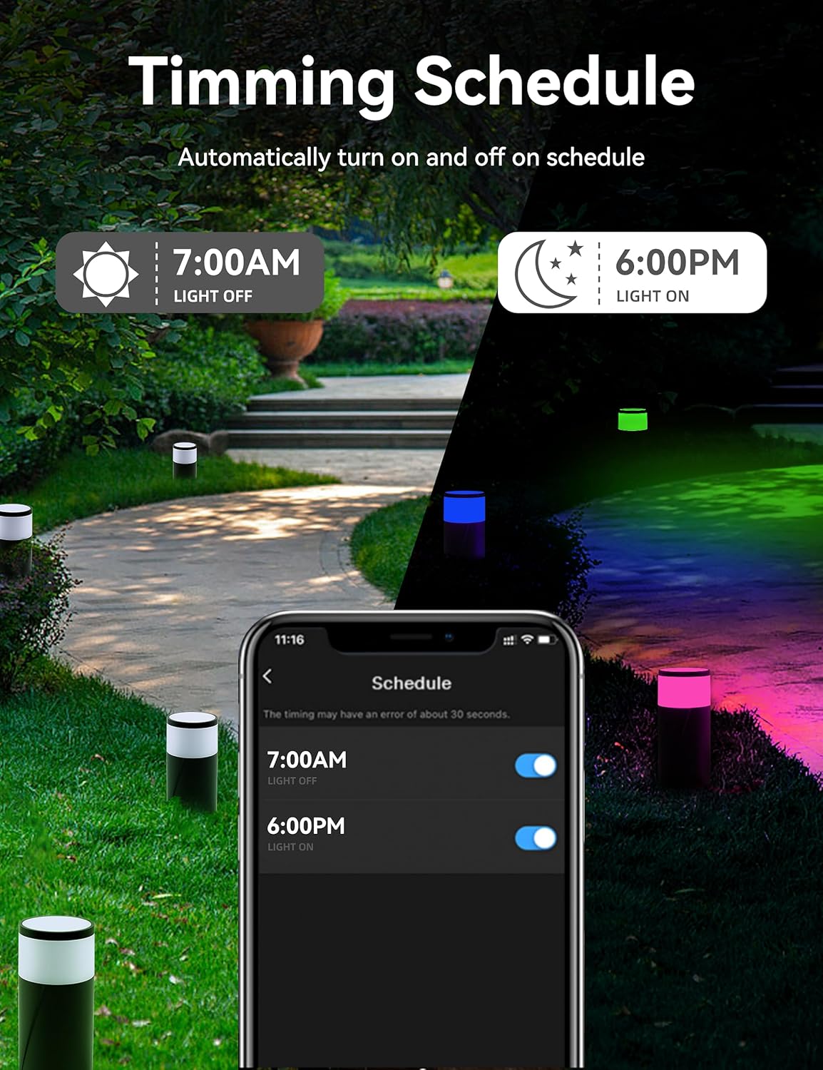 Luces de camino al aire libre 500LM, iluminación de paisaje de bajo voltaje, aplicación inteligente y control Alexa, IP67 impermeable, luces de