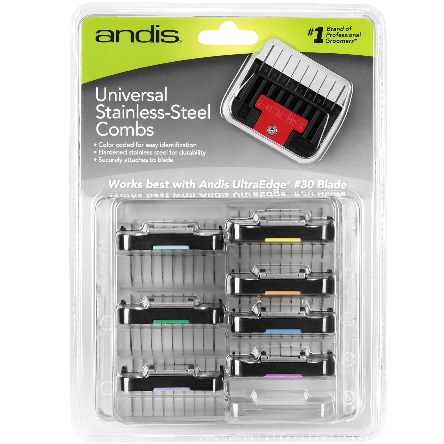 Andis – Juego de peines elevadores de acero inoxidable 8