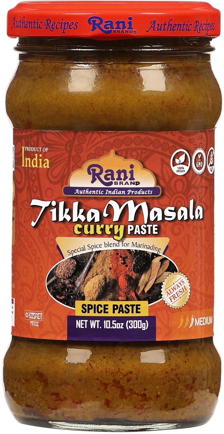 Rani Tikka Masala – Pasta de especias para cocinar, tarro de vidrio de 10.5 onzas (10.58 oz)  Sin colores  Todo natural  Sin OMG  Kosher  Vegano