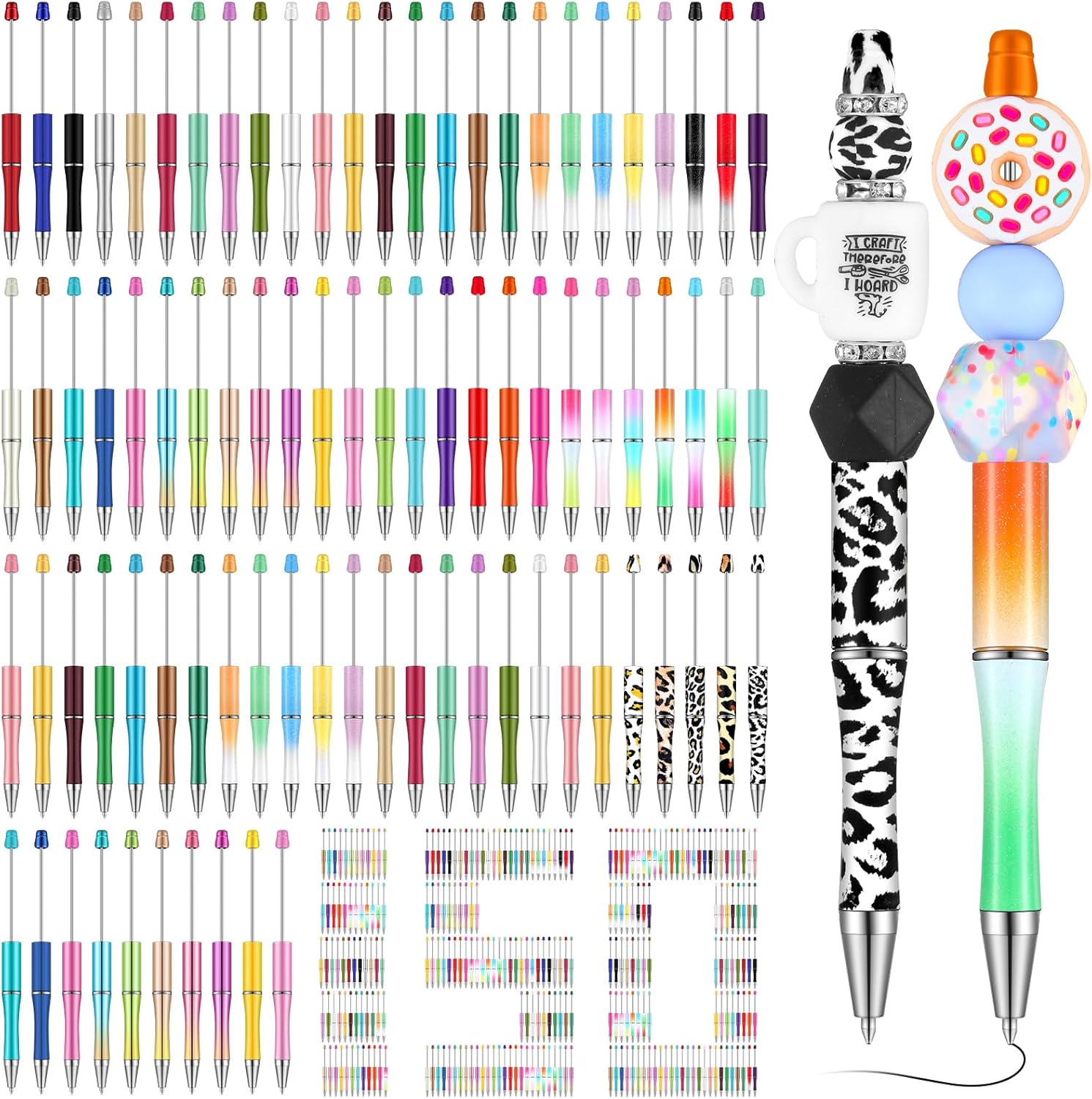 Juego de 150 bolígrafos de plástico con cuentas, 55 tipos de colores de concha, tinta negra, bolígrafos de cuentas geniales surtidos para