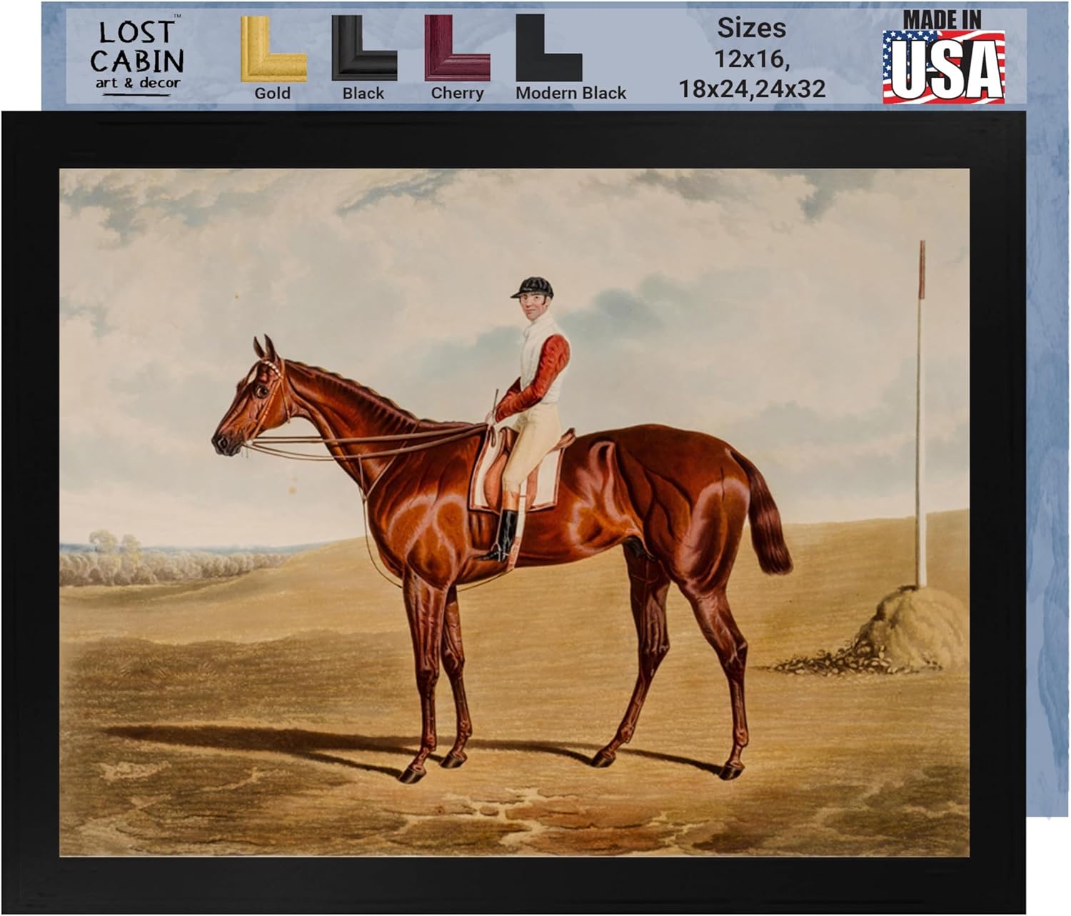 Ganador del derby peligroso de la cabaña perdida por John Herring Sr  Impresión en marco plano negro  Reproducción de pinturas de obras de arte