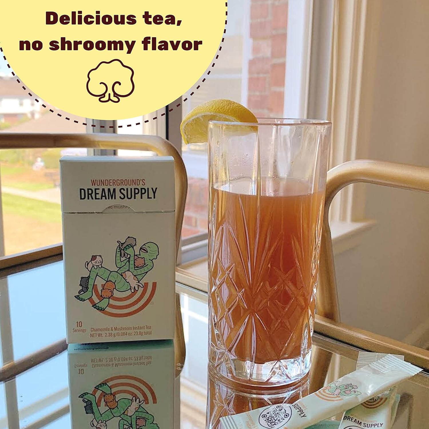 Wunderground Dream Supply – Té instantáneo de manzanilla y champiñones con melena de león orgánica y reishi, 10 paquetes para llevar