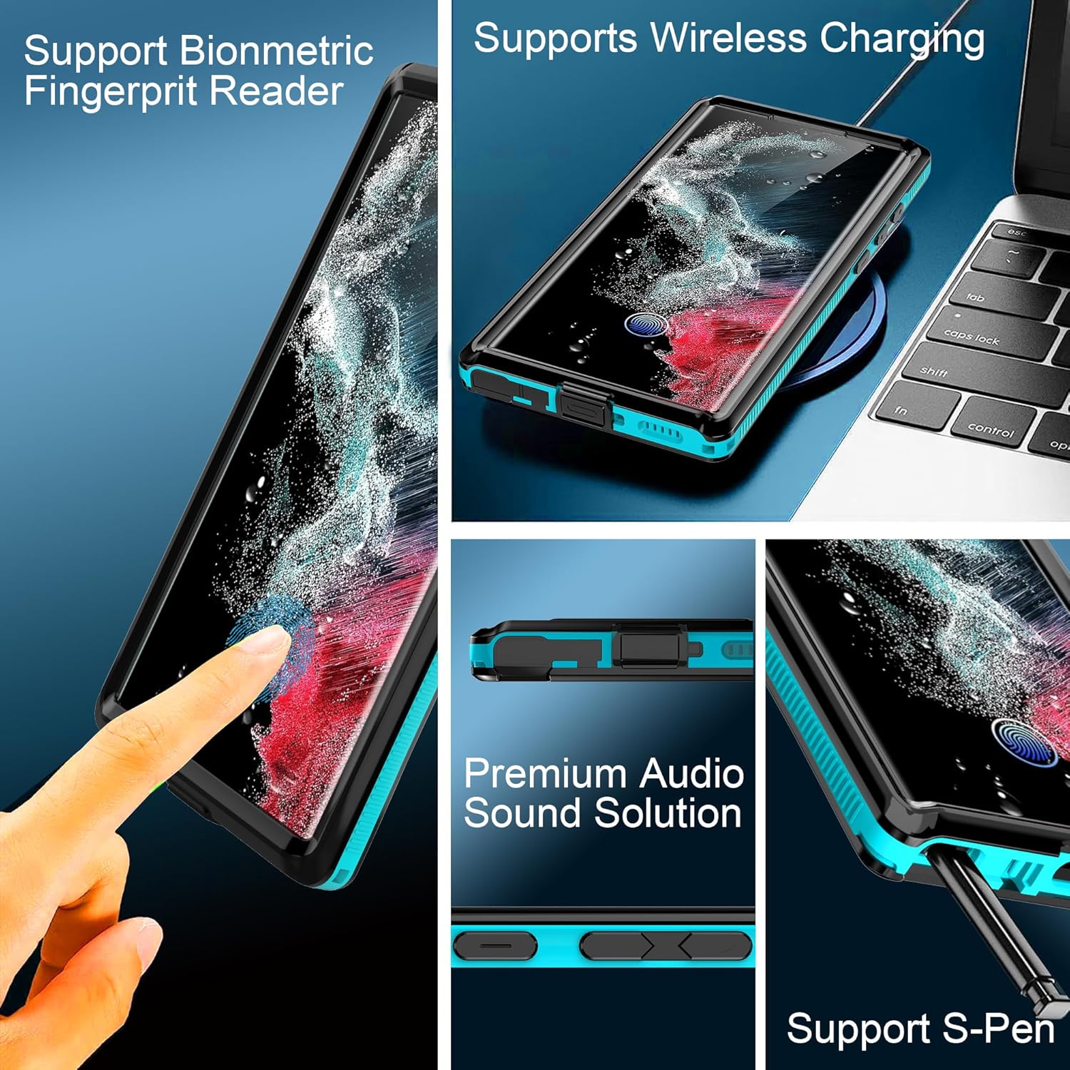 Ezanmull Funda impermeable para Samsung Galaxy S22 Ultra con protector de pantalla integrado, a prueba de polvo, a prueba de golpes, a prueba de