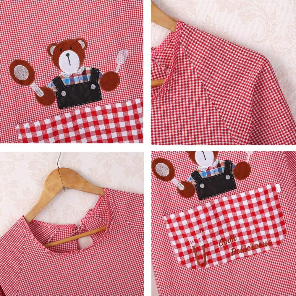 Gieyhm Delantal de manga larga a rayas a cuadros con bolsillos Delantal de cocina impermeable para cocinar y hornear