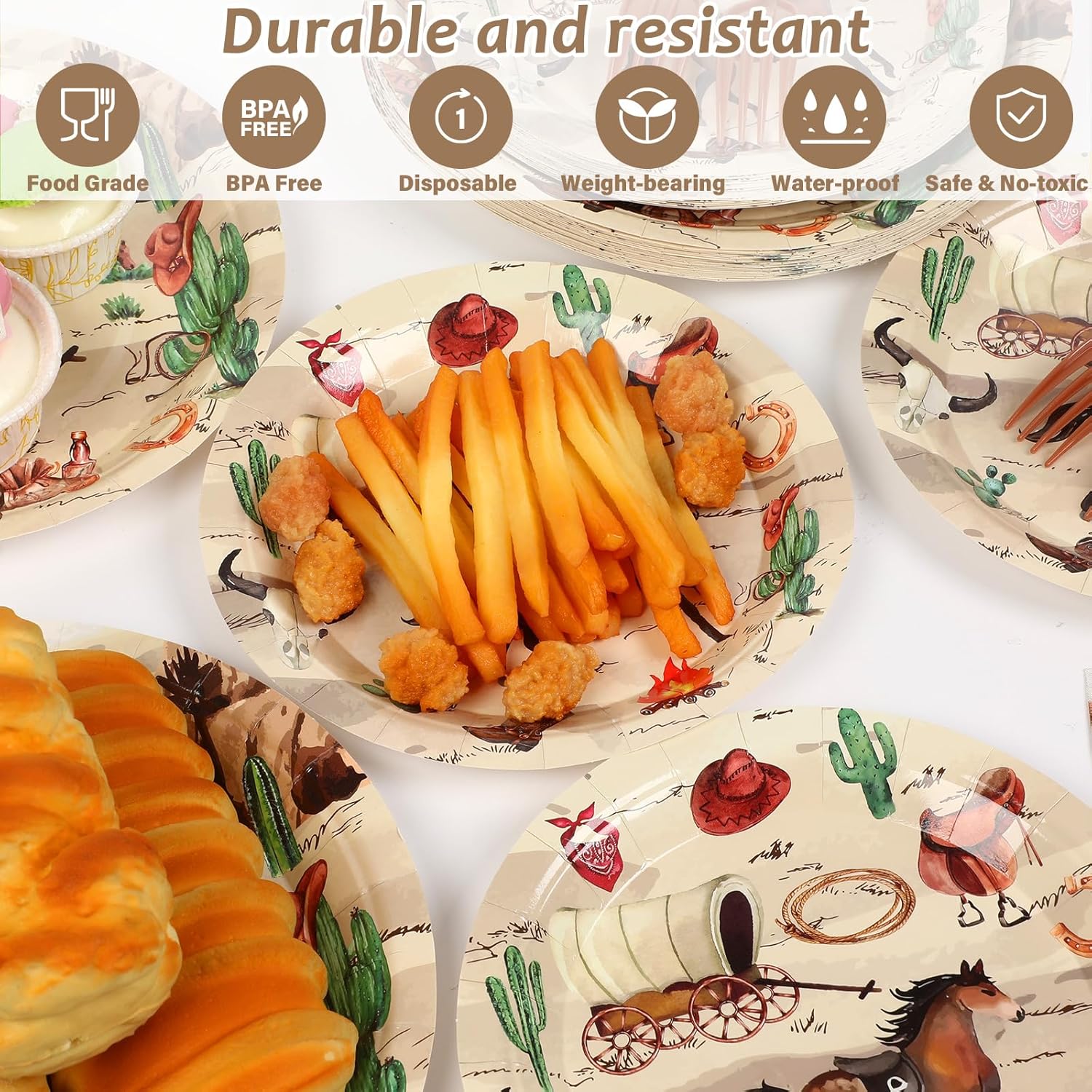 96 piezas de platos de vaquero occidental, servilletas, decoraciones de fiesta de vaquero occidental, vajilla para fiesta de cumpleaños, suministros