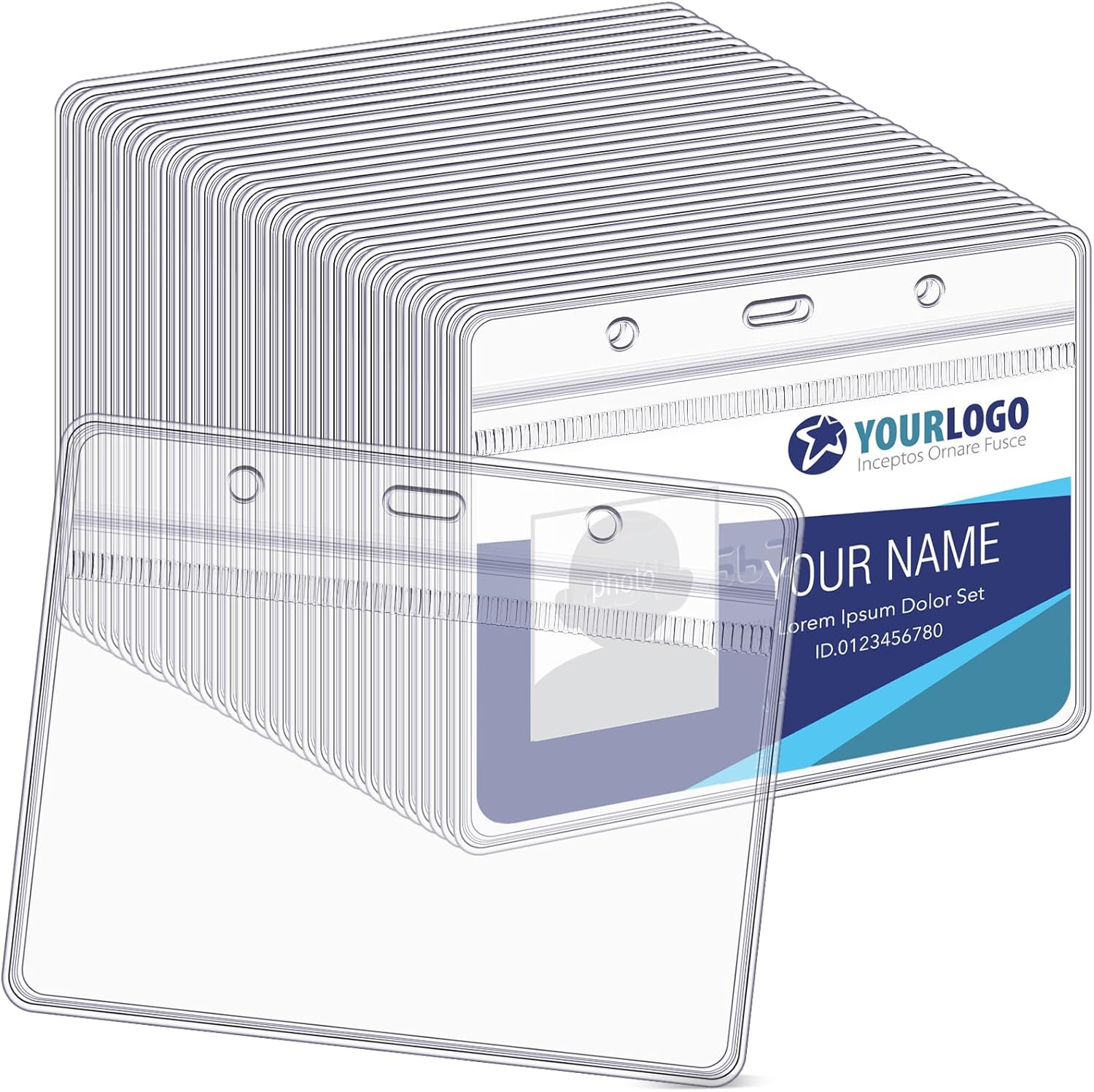 Soporte horizontal para tarjeta de identificación, sin cremallera, plástico transparente, impermeable, para identificación de nombre, 4.53 x 3.94