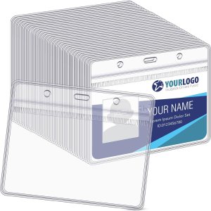 Soporte horizontal para tarjeta de identificación, sin cremallera, plástico transparente, impermeable, para identificación de nombre, 4.53 x 3.94 Soporte horizontal para tarjeta de identificación, sin cremallera, plástico transparente, impermeable, para identificación de nombre, 4.53 x 3.94