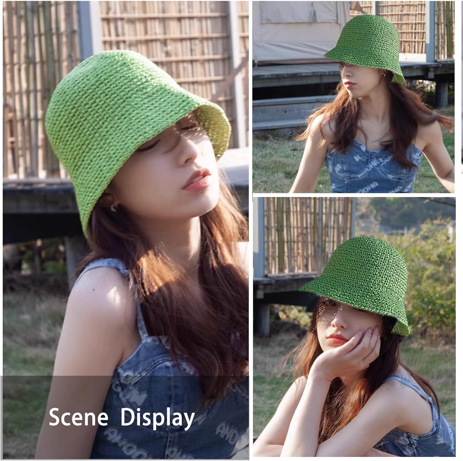 Sombrero de paja verde para mujer, sombrero de paja para el sol, sombrero de paja para mujer, sombrero de playa tejido, sombrero de pesca, sombrero