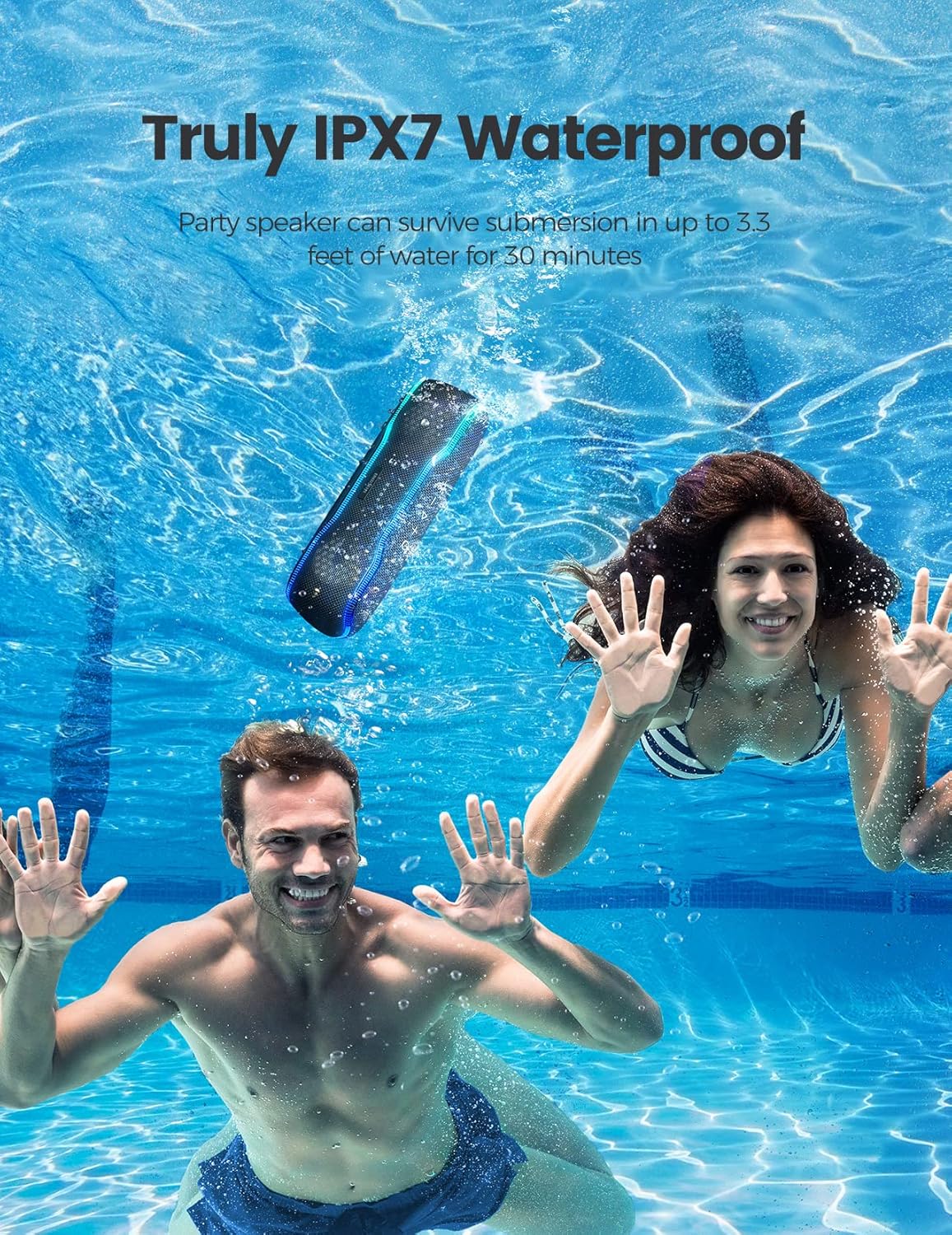 Altavoz Bluetooth portátil, IPX7 impermeable altavoz inalámbrico con luces intermitentes coloridas, 25 W Super Bass 24 horas de reproducción, rango