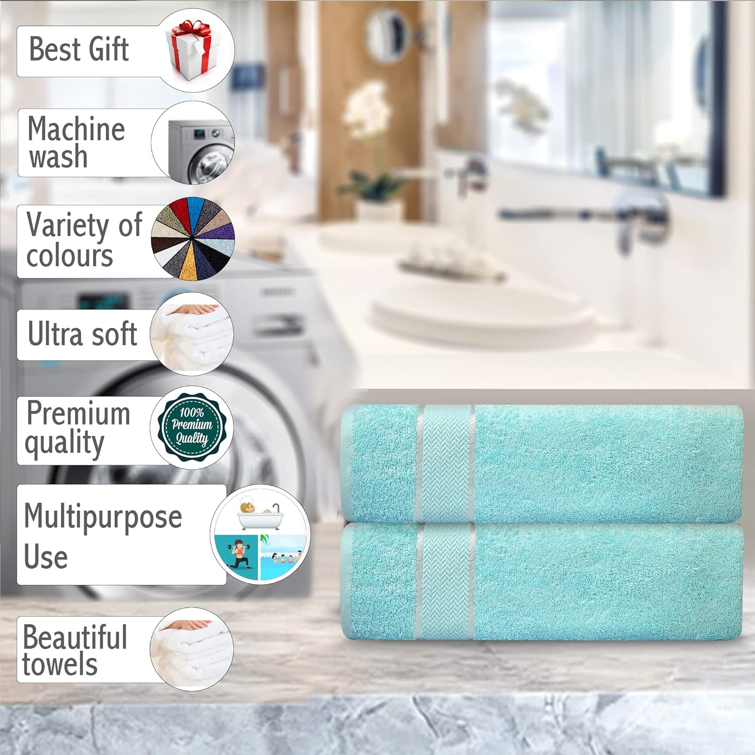 Toallas de baño de lujo, 100% algodón, ultra suaves, de felpa, gruesas, esponjosas, altamente absorbentes, de secado rápido, para el hogar, piscina,