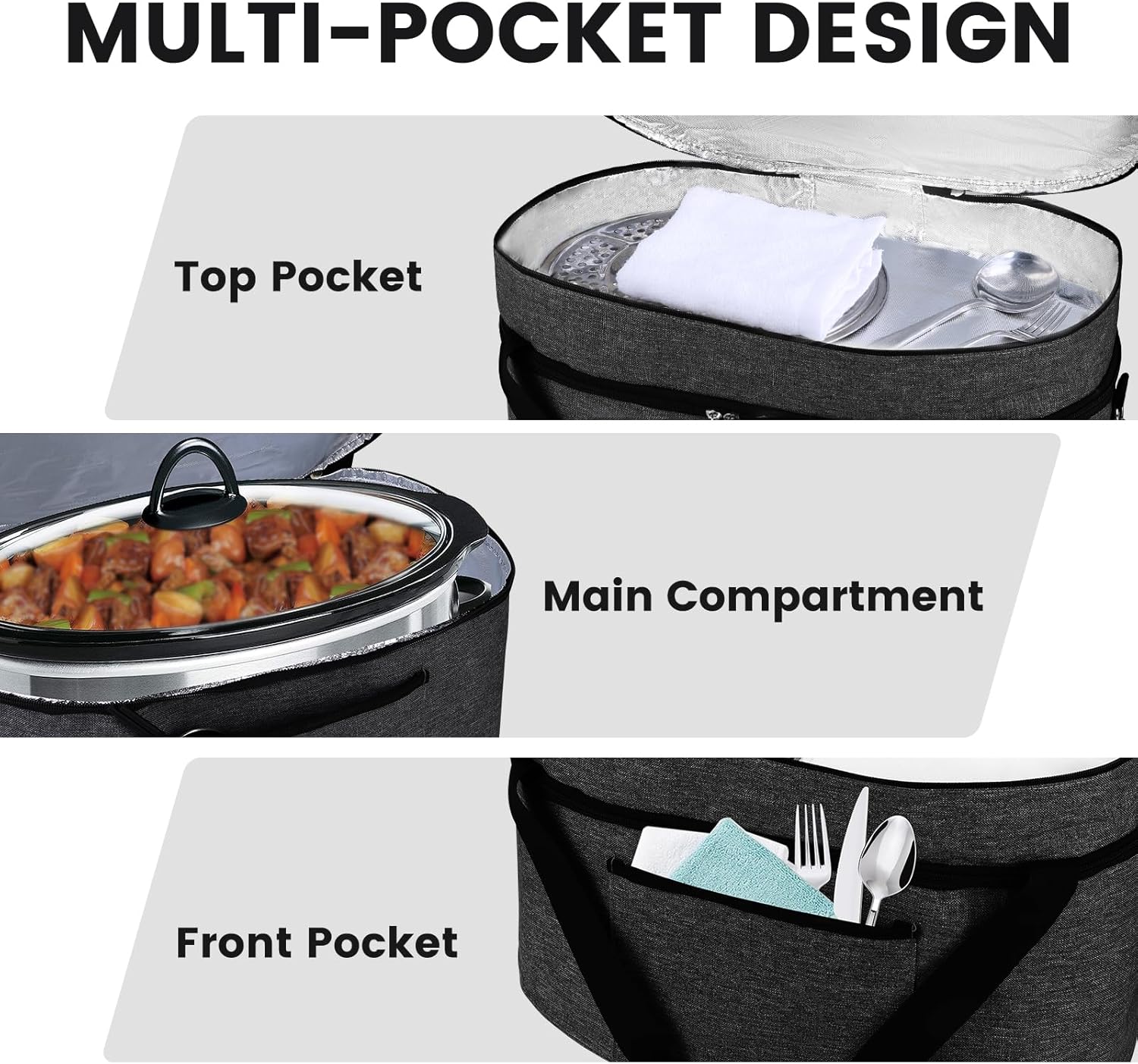 musbus Bolsa de olla de cocción lenta de 2 capas para Crock-Pot de 6 a 8 cuartos de galón, reunión de viaje al aire libre, fácil de transportar,