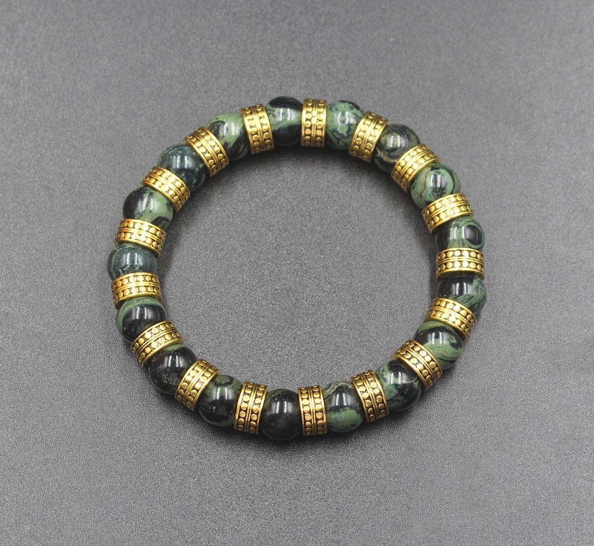 Jade and 22 Karat Gold Bracelet, Men’s Jade and Gold Bracelet, Men’s Gold Beads Bracelet