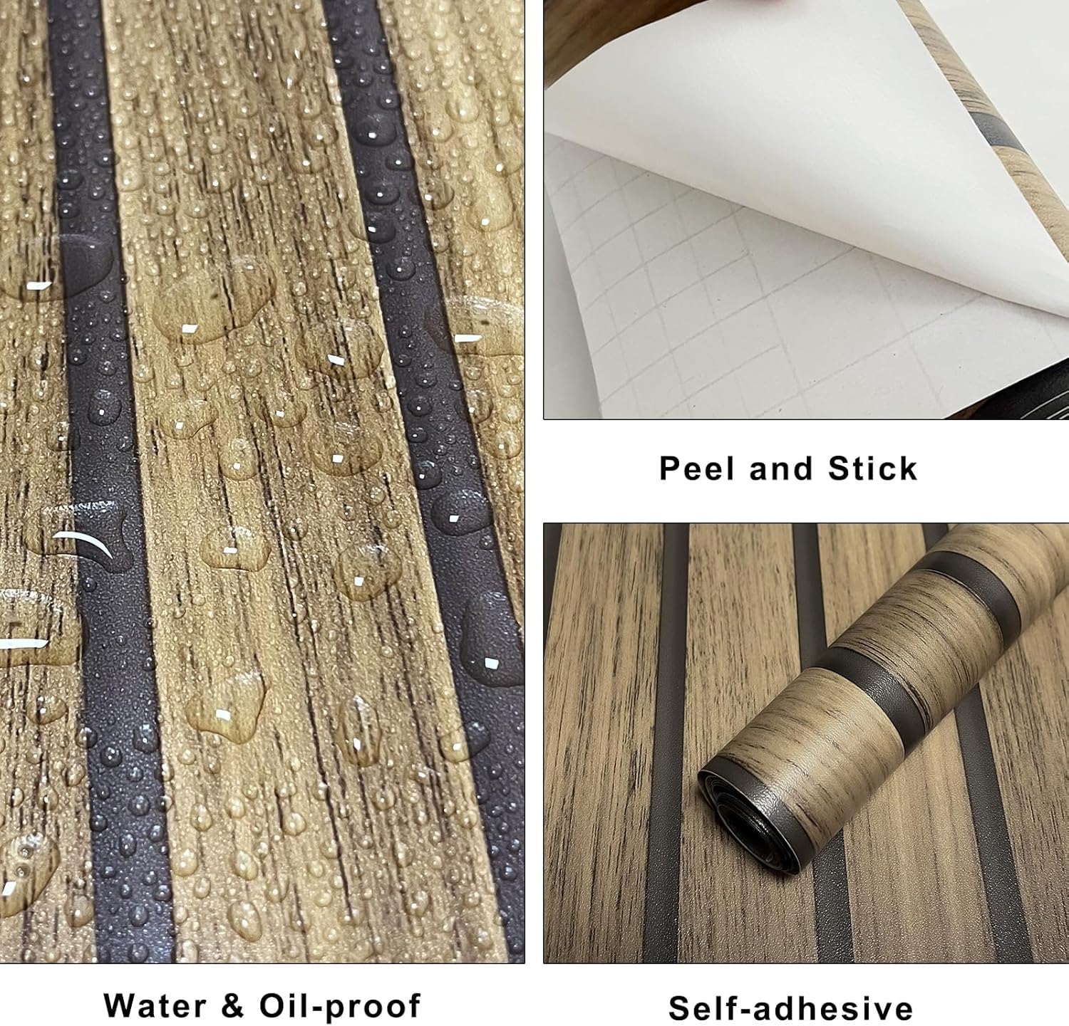 ConCus-T Papel tapiz de listones de madera, papel de contacto de madera sintética, autoadhesivo, extraíble, color marrón, para decoración de pared,