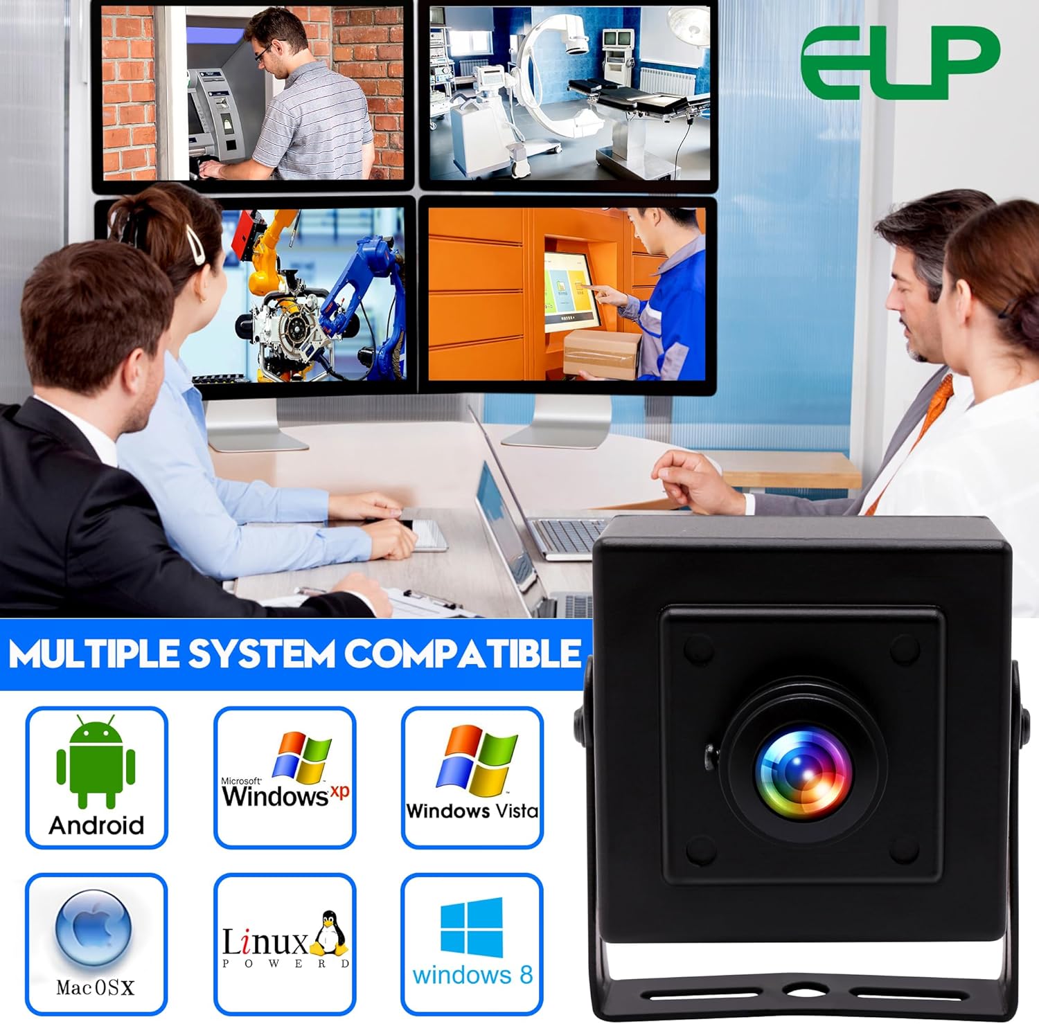 ELP Mini cámara de seguridad USB de aluminio con lente ojo de pez gran angular de 170 grados, cámara Lightburn USB2.0 para seguridad en el hogar y