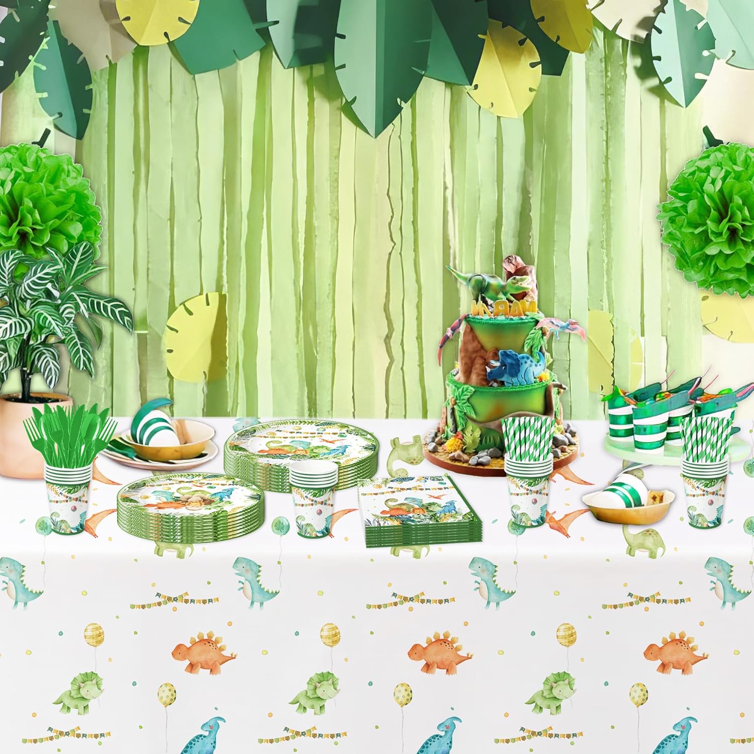 Suministros para fiesta de cumpleaños de dinosaurios decoración de dinosaurio para baby shower, plato, taza, servilleta, mantel, cubiertos,