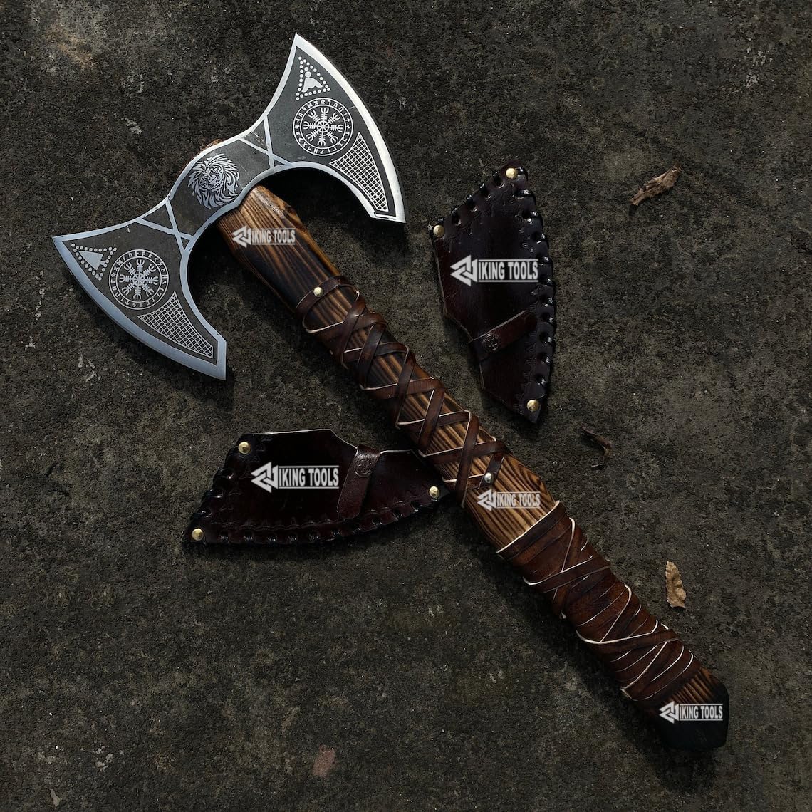 Herramientas vikingas Hacha vikinga de doble cabeza hacha de batalla medieval de doble filo de 24 pulgadas con mango de madera de fresno  Hacha de