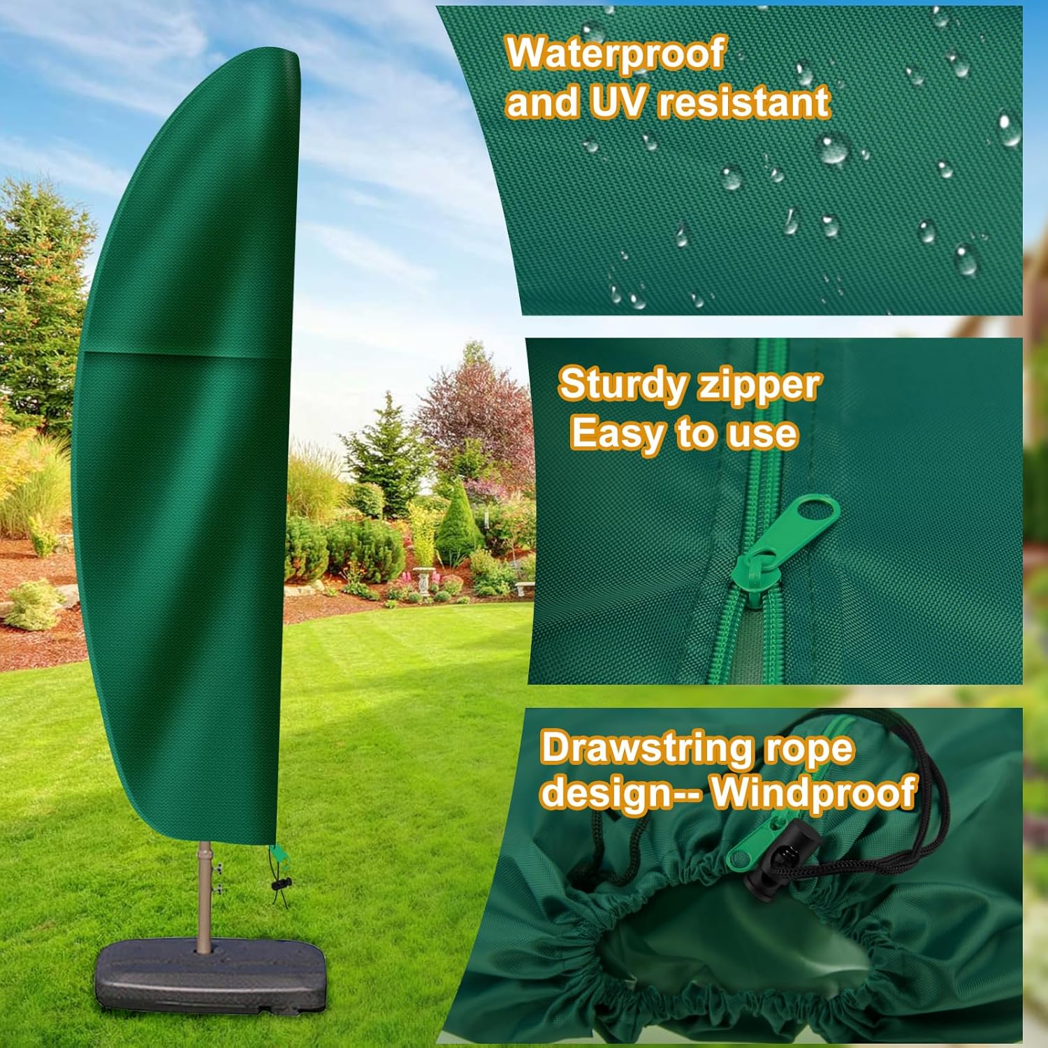 Cubiertas de sombrilla voladiza para patio al aire libre cubierta impermeable para paraguas estilo plátano con cremallera se adapta a 9 pies a 14