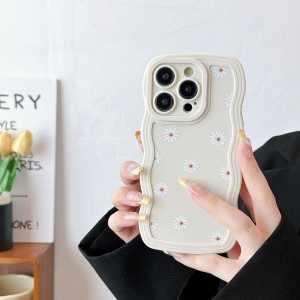 ZTOFERA Funda compatible con iPhone 15 Pro Max, marco único ondulado rizado con patrón de margaritas, silicona líquida suave antihuellas, a prueba ZTOFERA Funda compatible con iPhone 15 Pro Max, marco único ondulado rizado con patrón de margaritas, silicona líquida suave antihuellas, a prueba